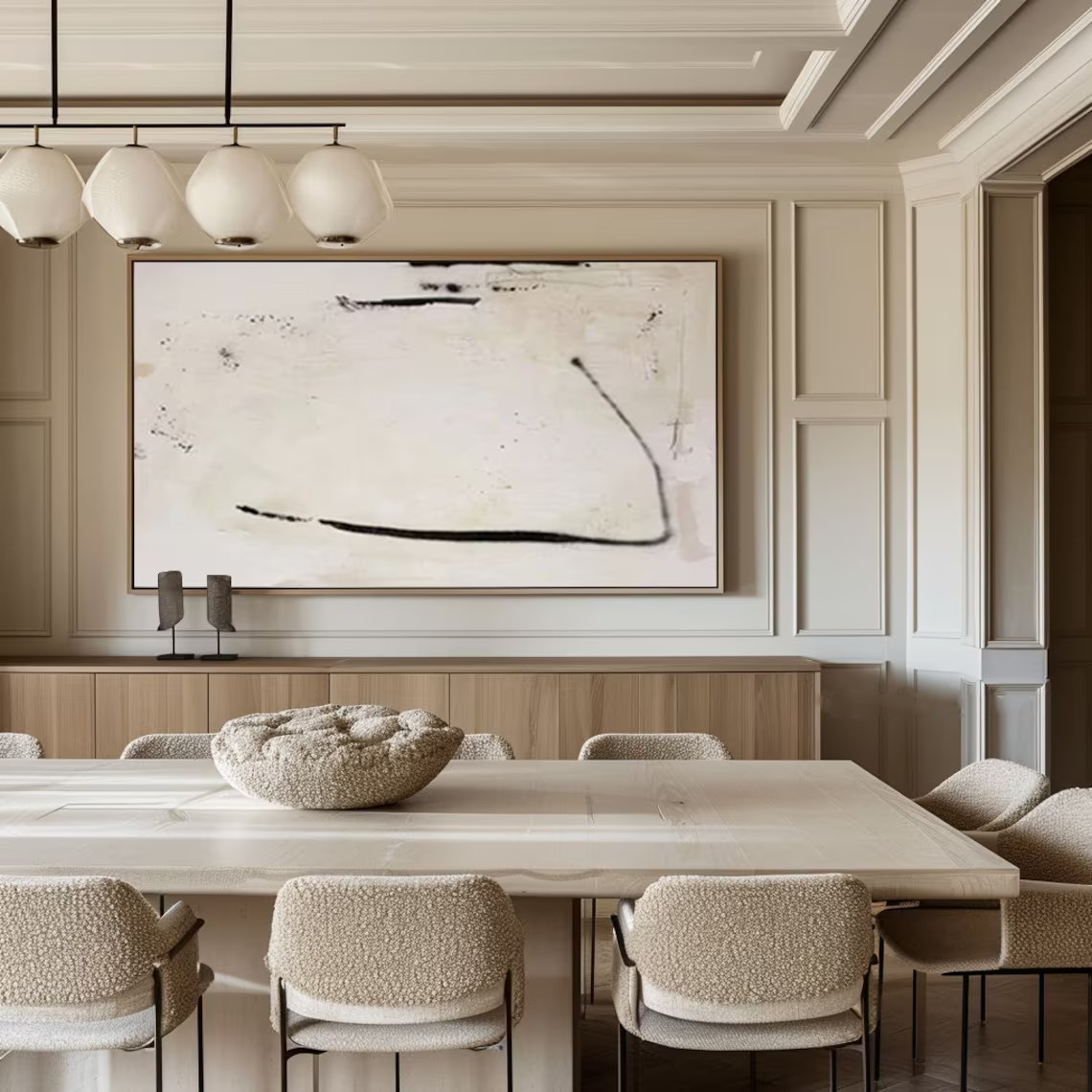 Large Abstract Canvas Art - Black & White Oil Painting #TC 108