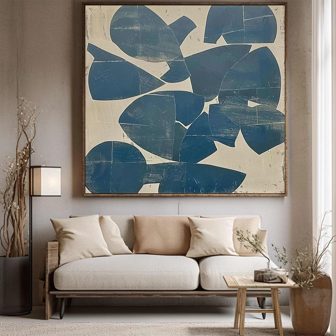 Large  Abstract Oil Painting - Contemporary Blue Art for Living Room