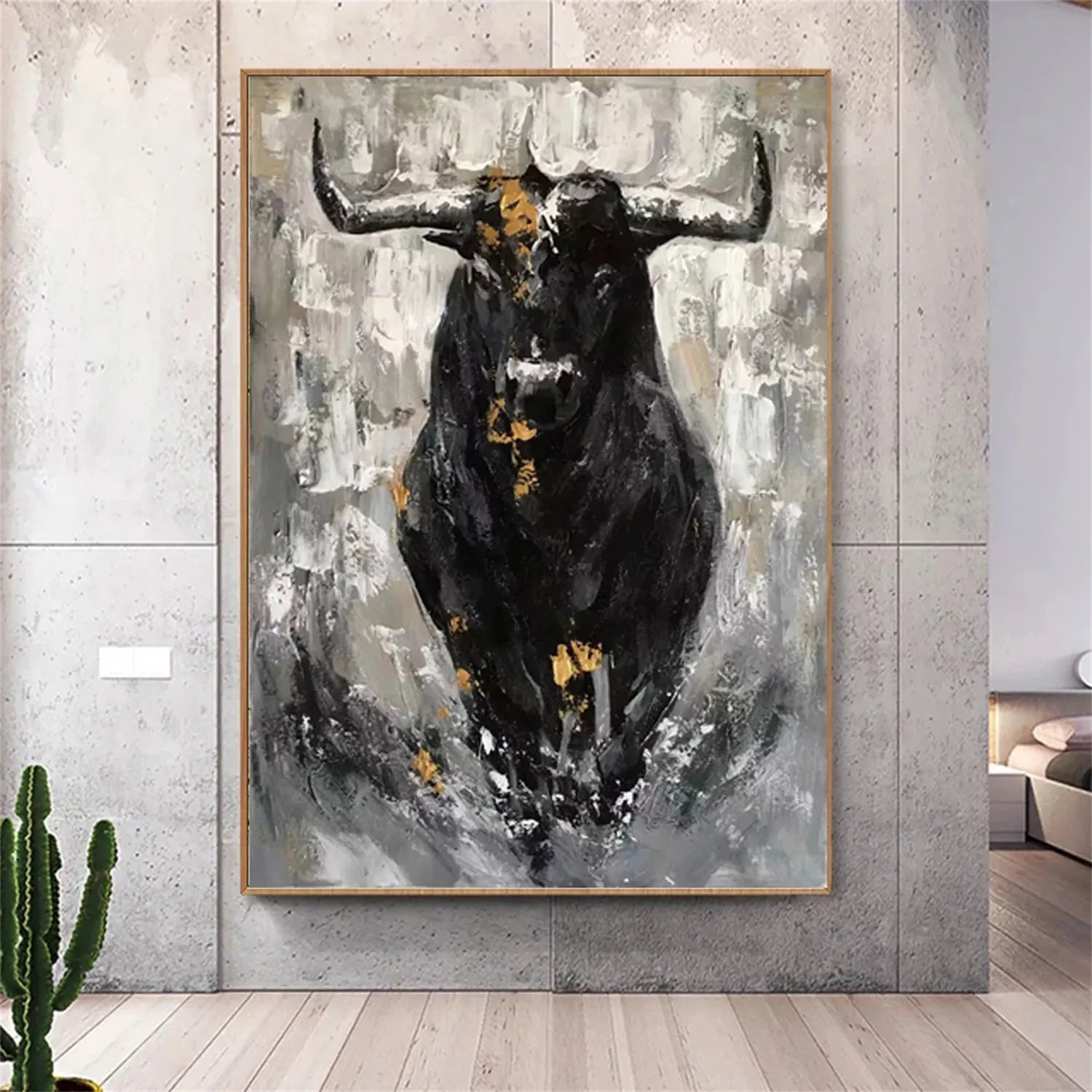 Dramatic Bull Artwork: Textured Animal Fine Art Decor