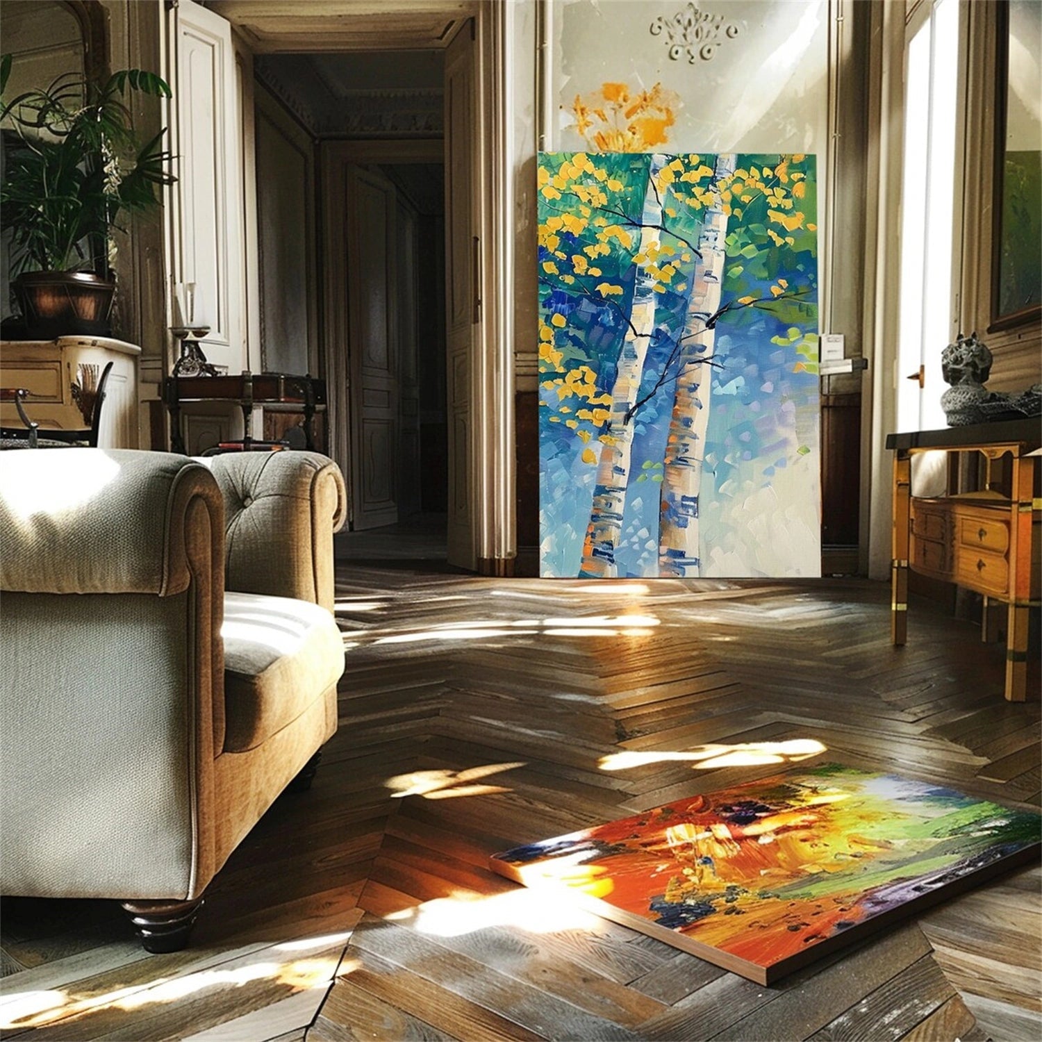 Textured Aspen Tree Set Hand-Painted Oil Paintings | Seasonal Wall Art Duo #JJ 327