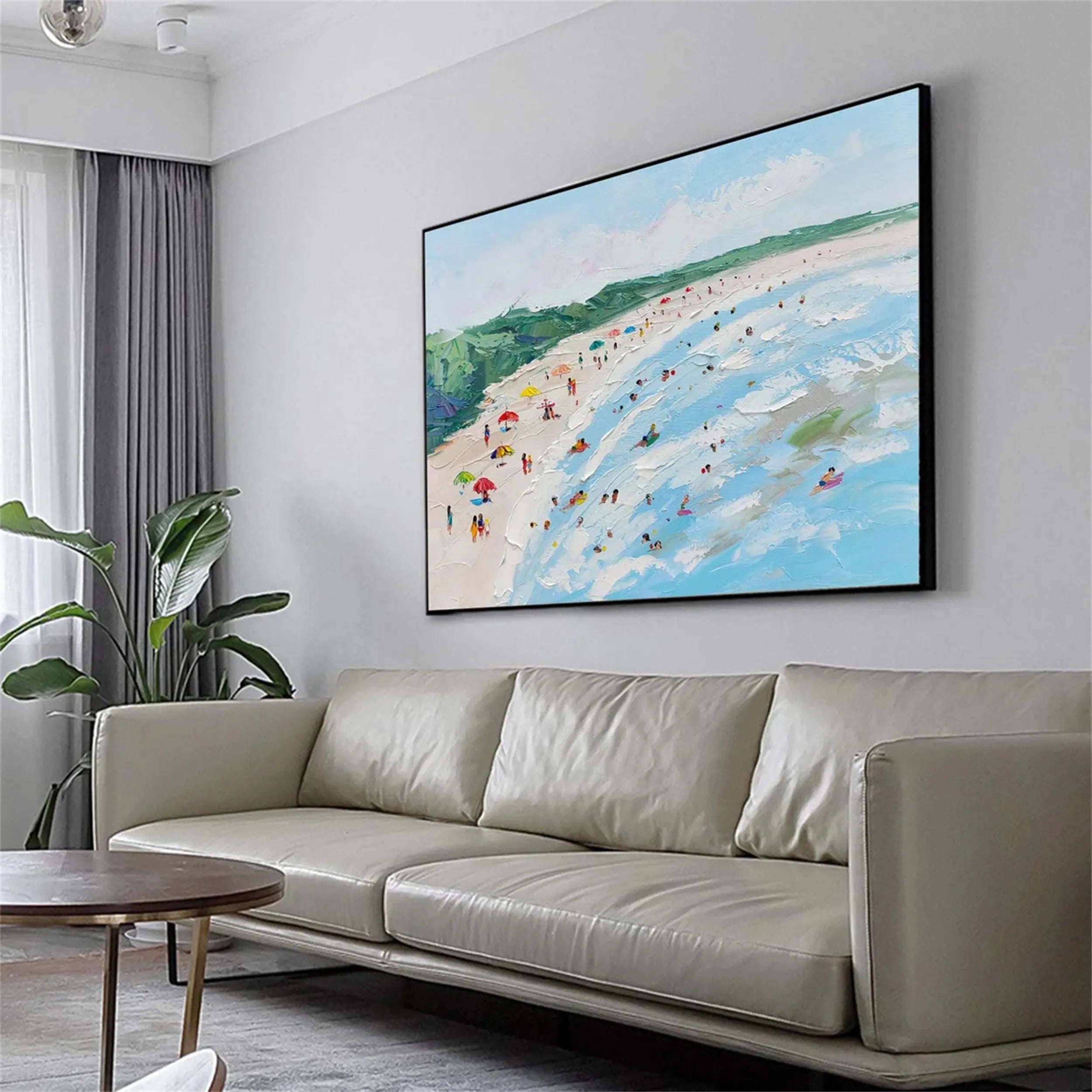 Large Horizontal Cheerful Beach Abstract - Colorful Vacation Oil Painting #JJ 168