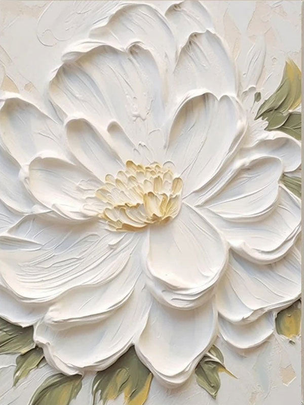Textured White Floral Oil Painting  Modern Floral Canvas for Decor #JJ 305