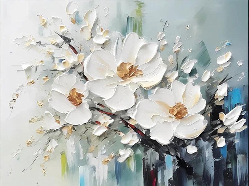 Hand-Painted Blossom Branch Art | White Floral Canvas #JJ 296