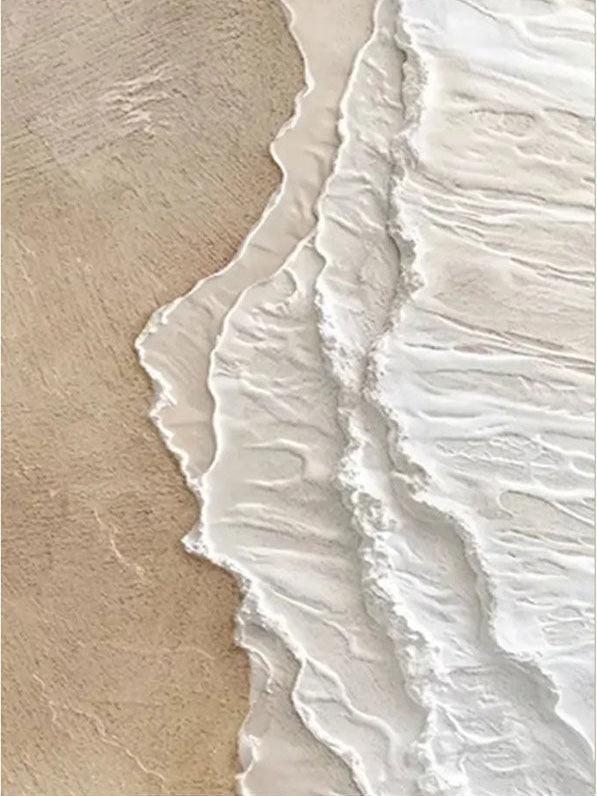 Vertical Beige and White Textured Beach Abstract Oil Painting - Modern Serene #JJ 135