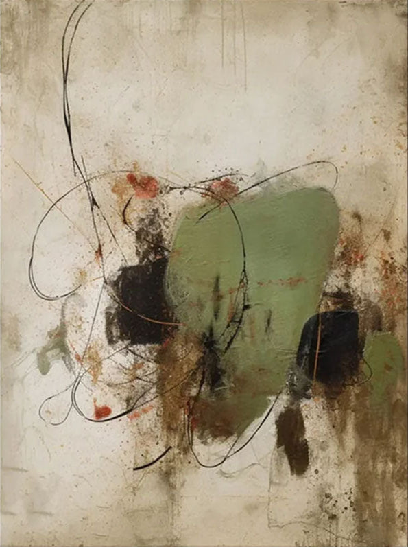 Expressive Abstract Canvas Painting | Green Neutral Mixed Media Art #JJ 077