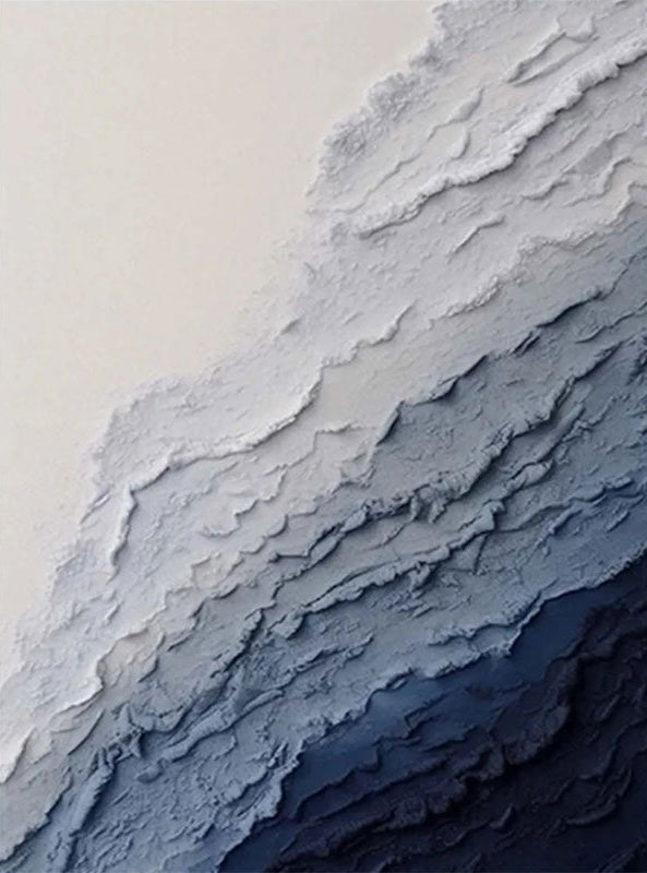 Vertical Beige and Blue Textured Abstract Oil Painting - Modern Serene Art #JJ 129