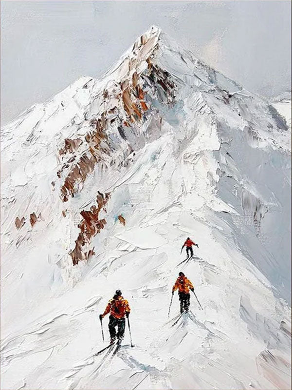 Snow Mountain Climbers Abstract Oil Painting, Modern Outdoor Sport Wall Decor #TB 051