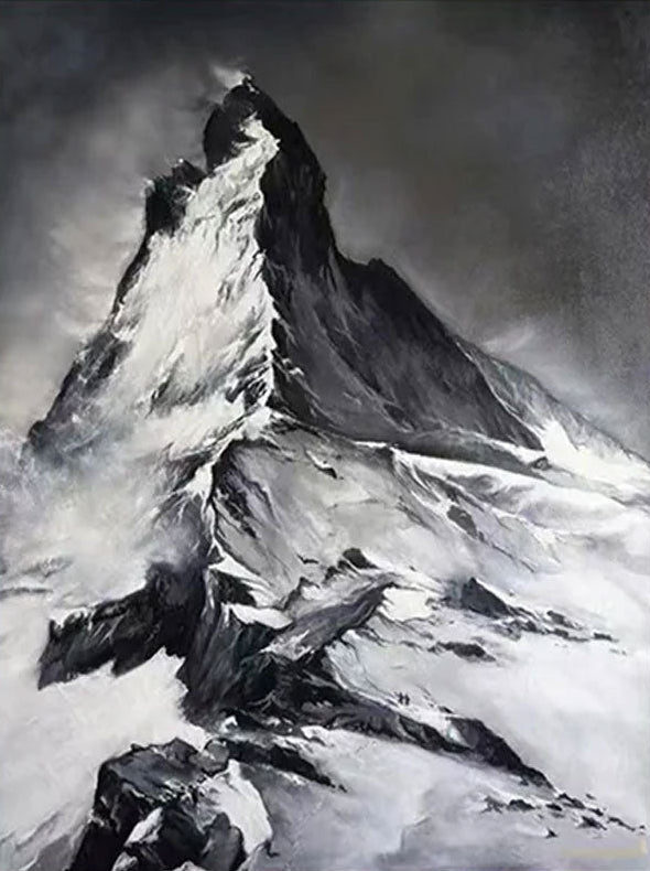 Black & White Mountain Abstract Oil Painting, Modern Wall Decor #TB 036