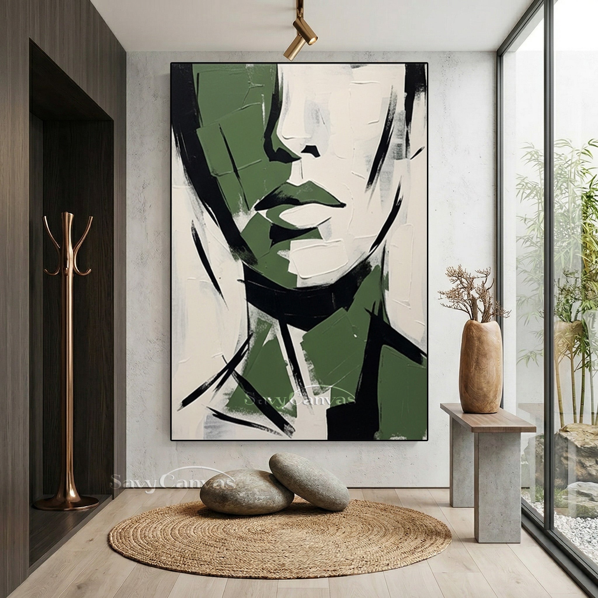Forest Green Abstract Portrait Painting #SS 190