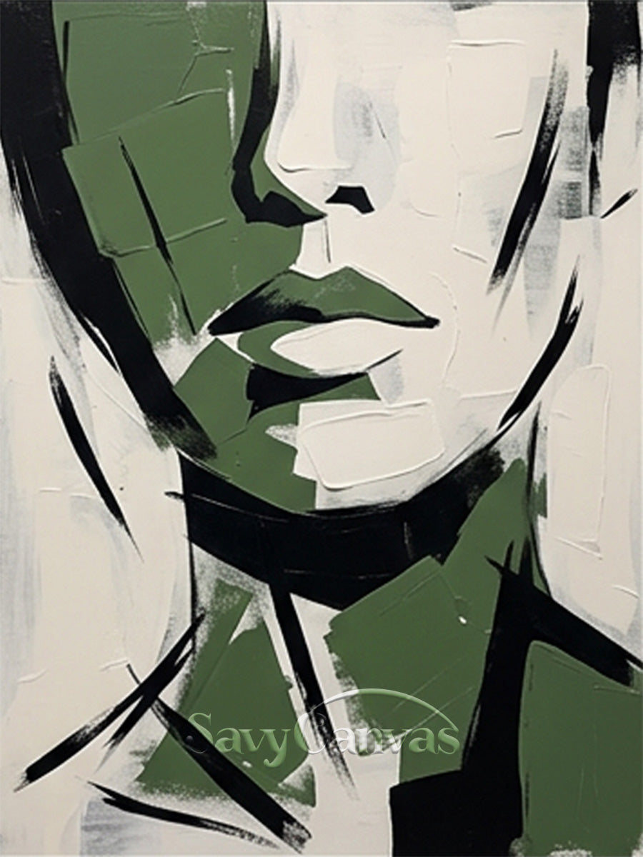 Forest Green Abstract Portrait Painting #SS 190