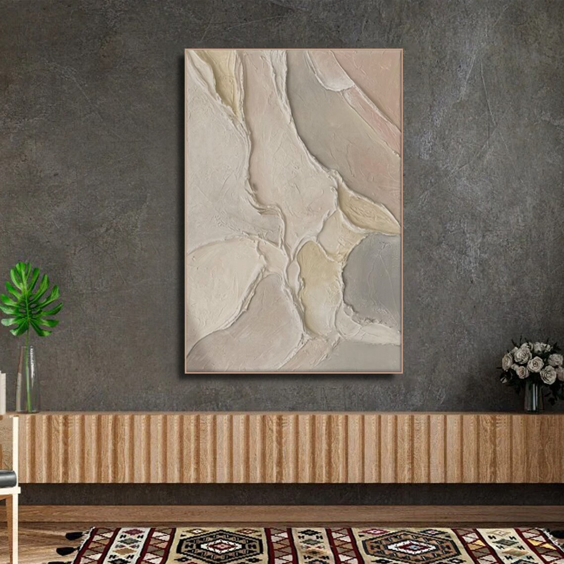 Neutral Abstract Textured Painting - Handmade Wall Art #TC 091