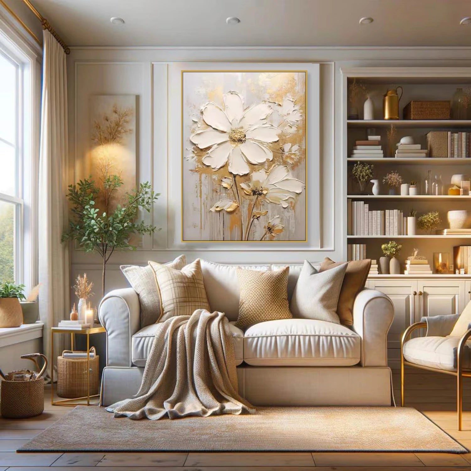 Modern Floral Oil Artworks for Living Rooms - Savy Canvas Creations #JJ 329