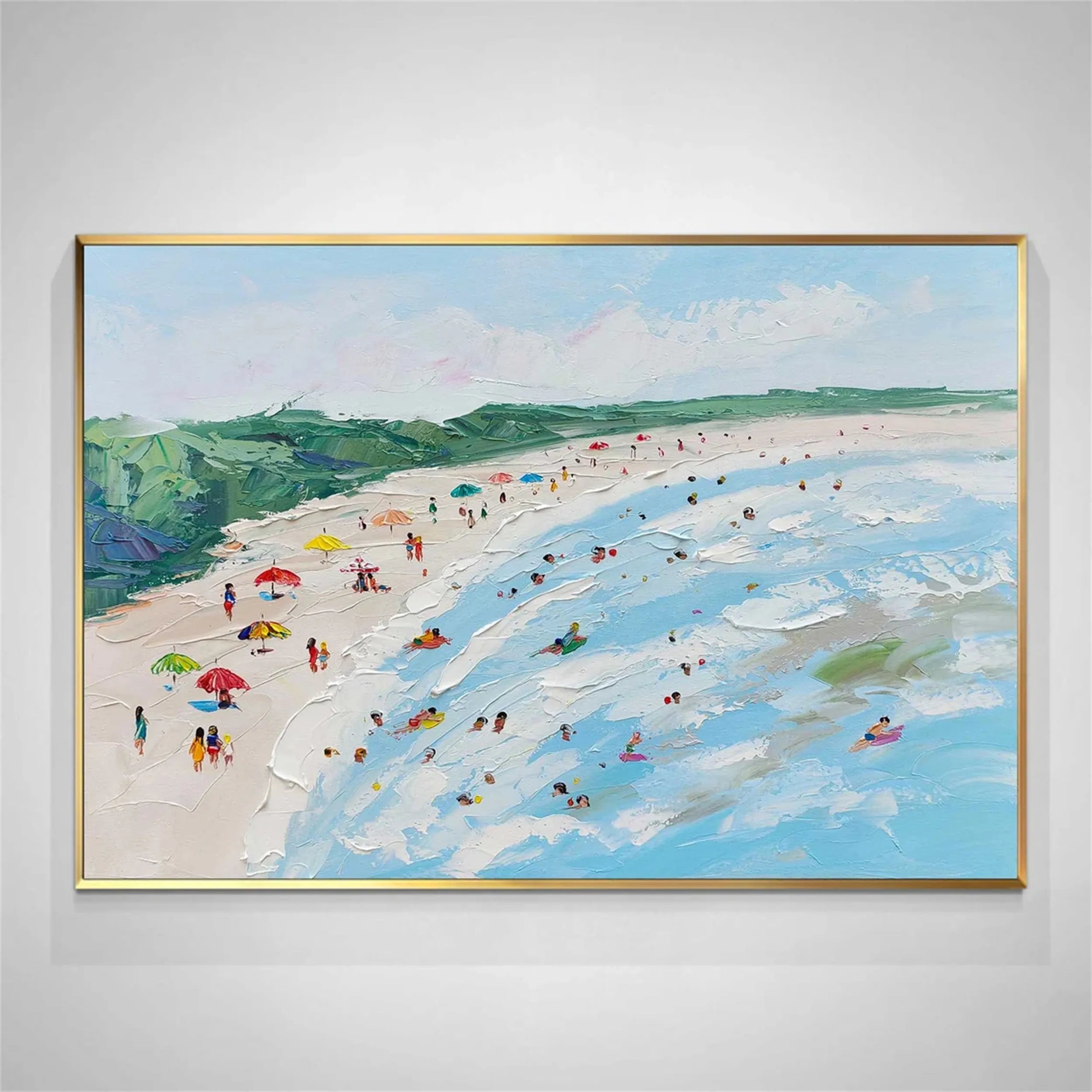 Large Horizontal Cheerful Beach Abstract - Colorful Vacation Oil Painting #JJ 168