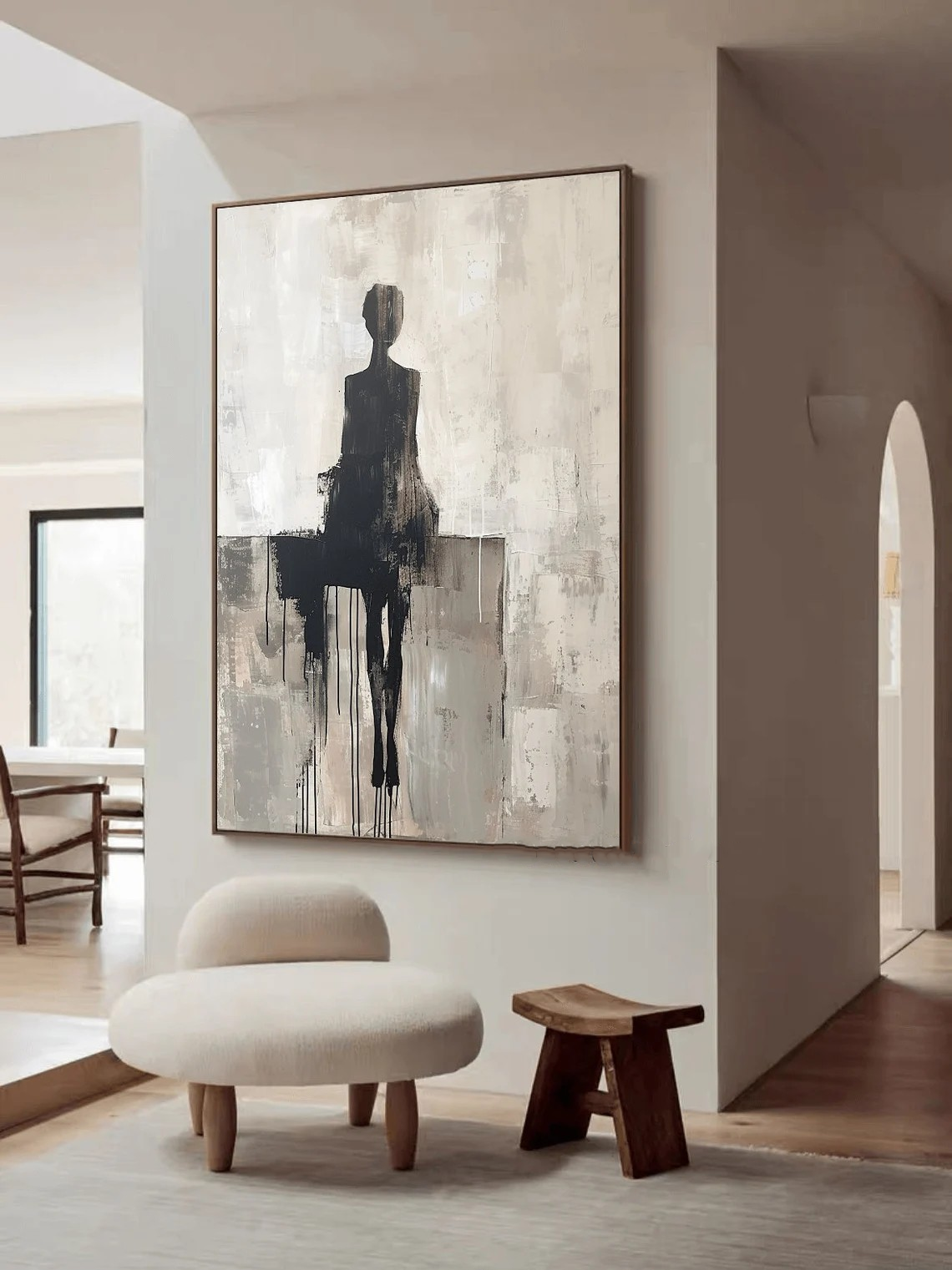 Abstract Figure Painting | Black & White Wall Art #TC 105
