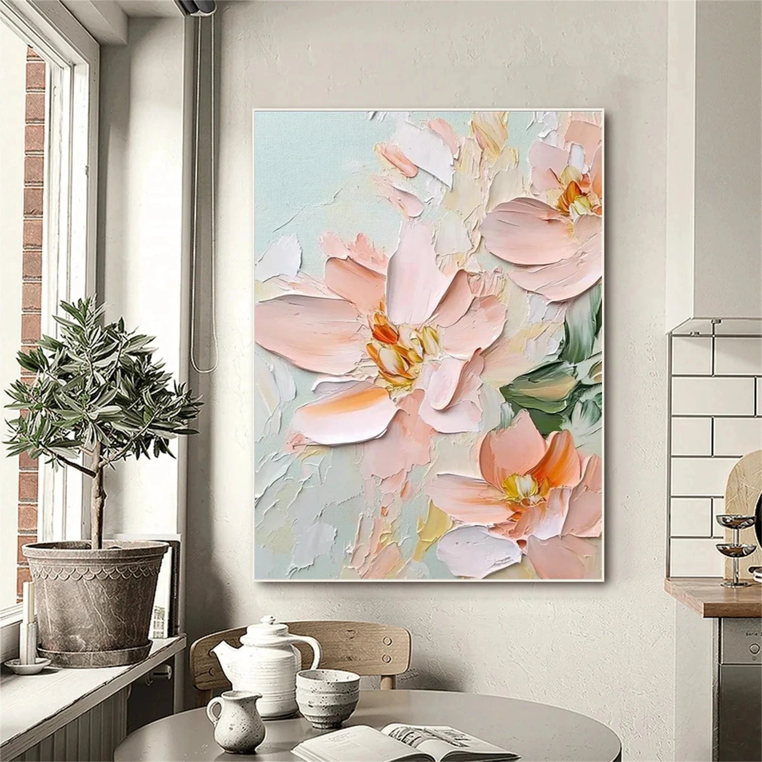 Textured Pink Floral Oil Painting | Hand-Painted Art - Savy Canvas