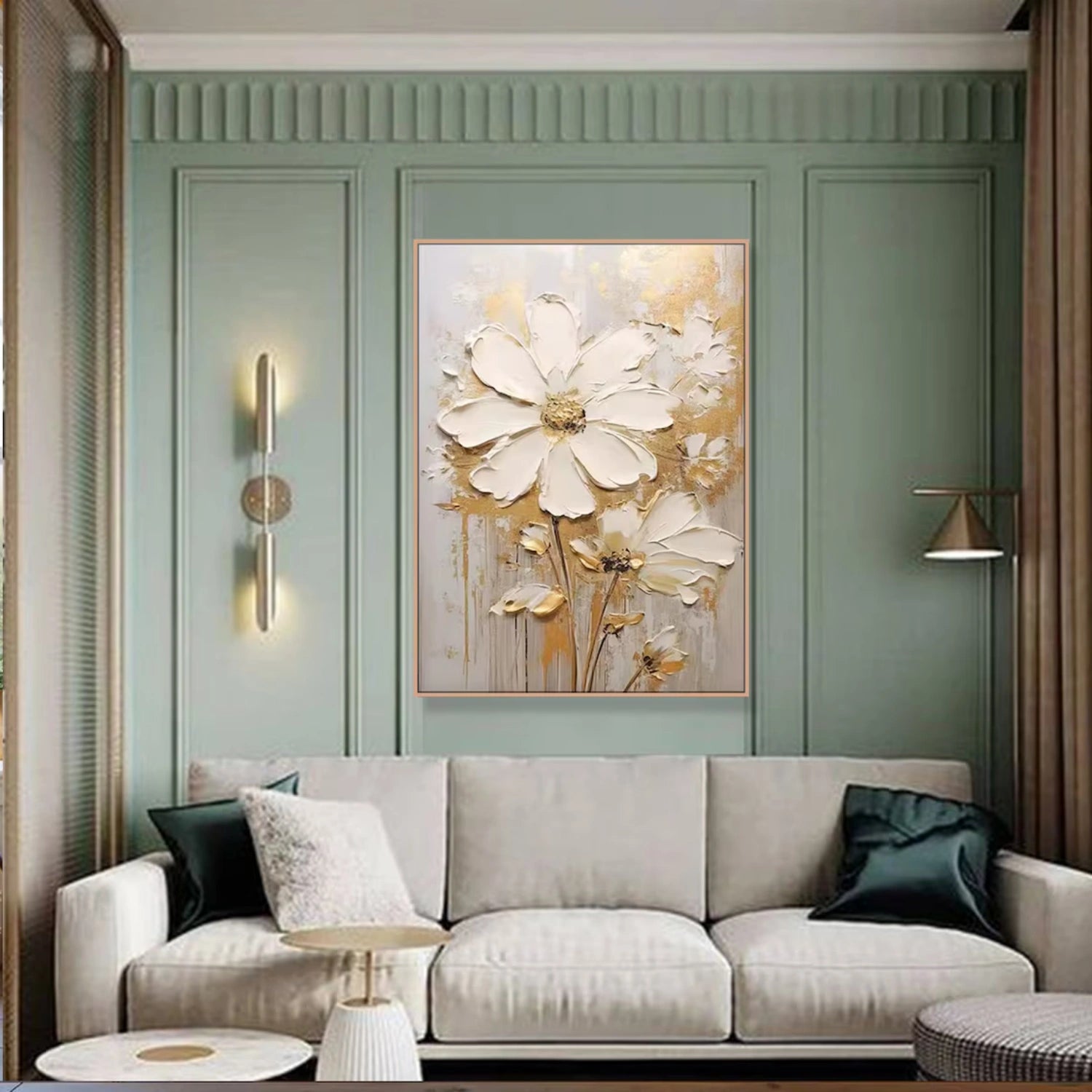 Modern Floral Oil Artworks for Living Rooms - Savy Canvas Creations #JJ 329