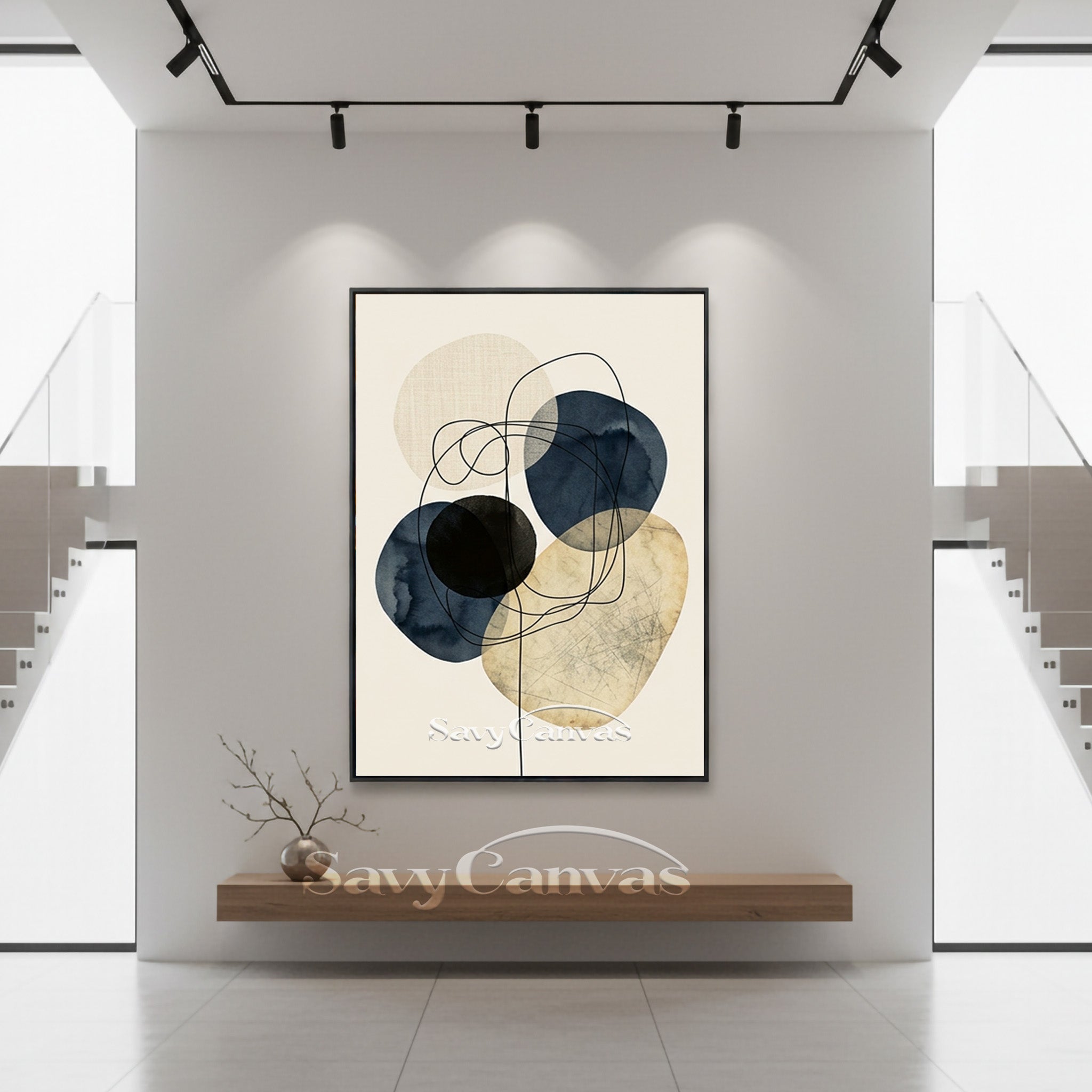 Minimalist Blue Ink Wash Abstract Wall Art | Handmade Canvas #SS 192