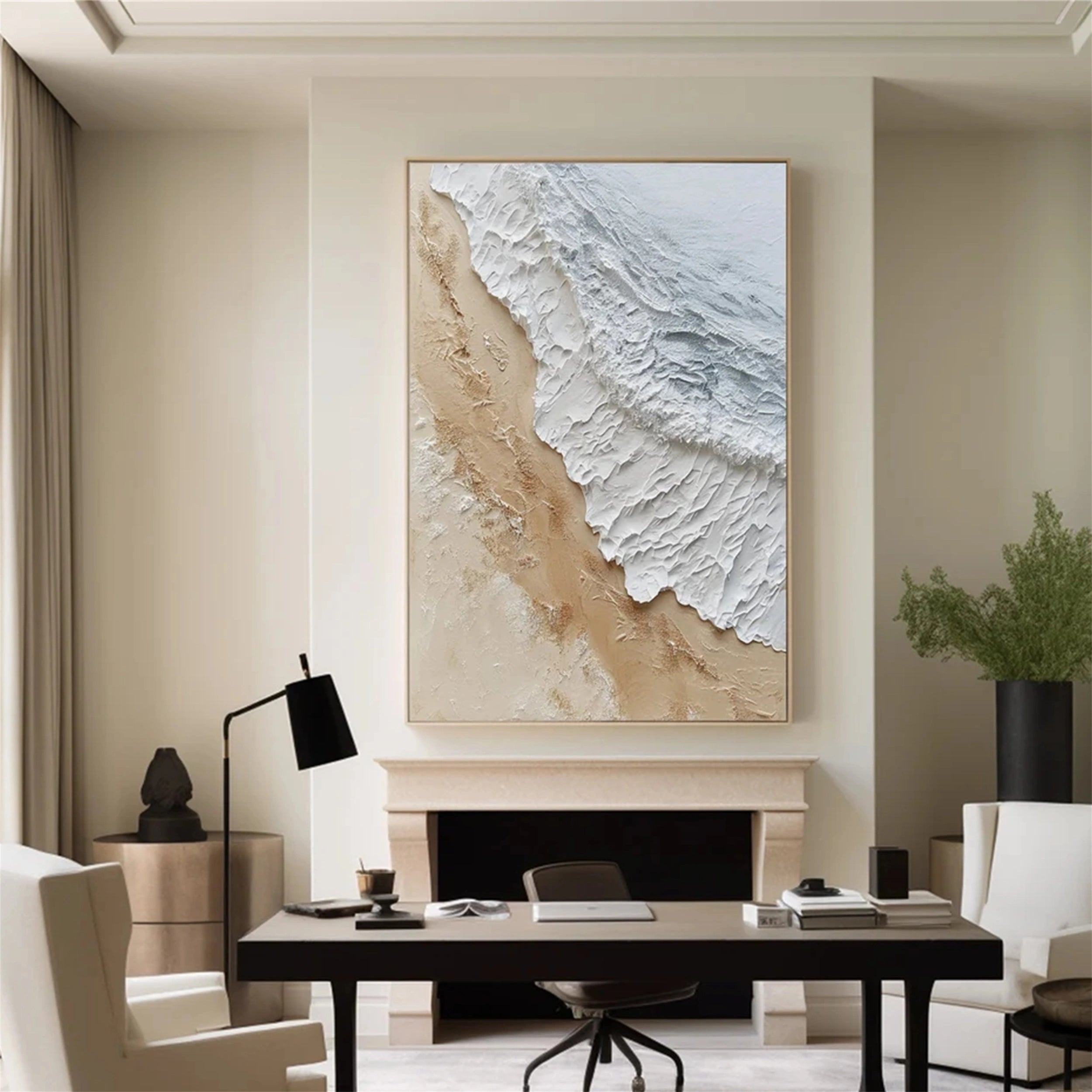 Large Textured Beach Wall Art | Vertical Neutral Coastal Canvas #ZZ 065