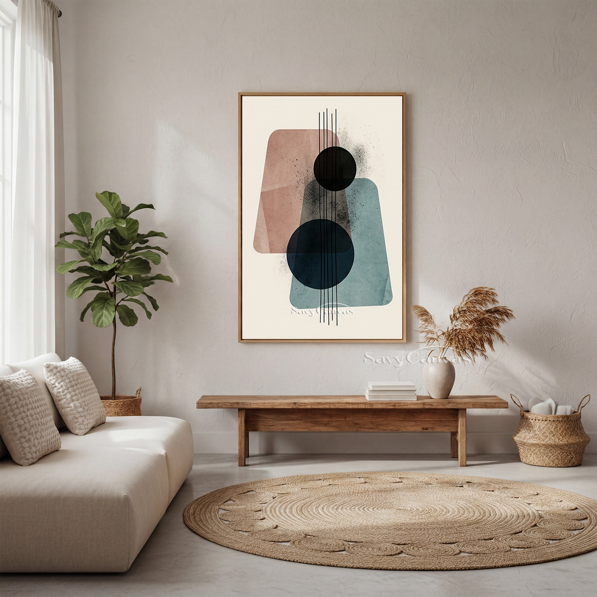 Minimalist Mid-Century Abstract Wall Art - Hand-Painted Canvas #SS 193