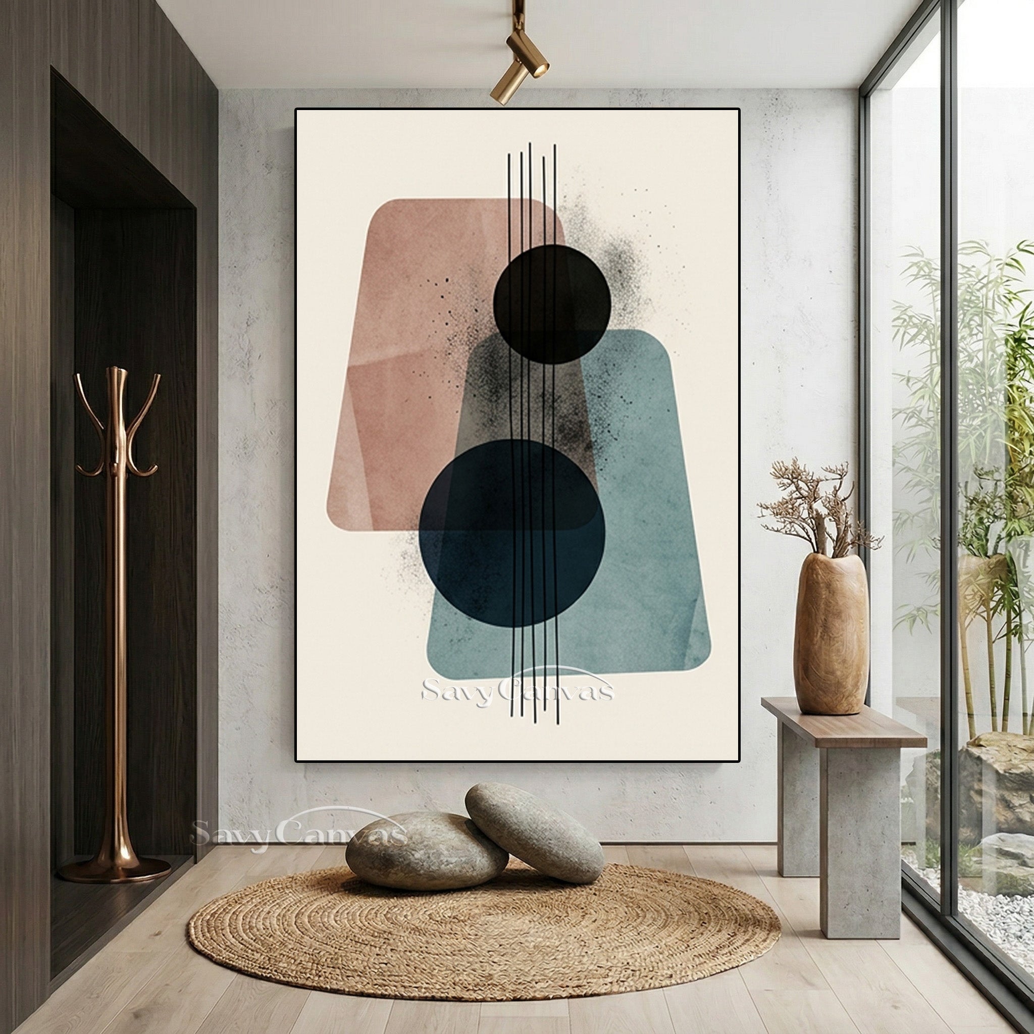 Minimalist Mid-Century Abstract Wall Art - Hand-Painted Canvas #SS 193
