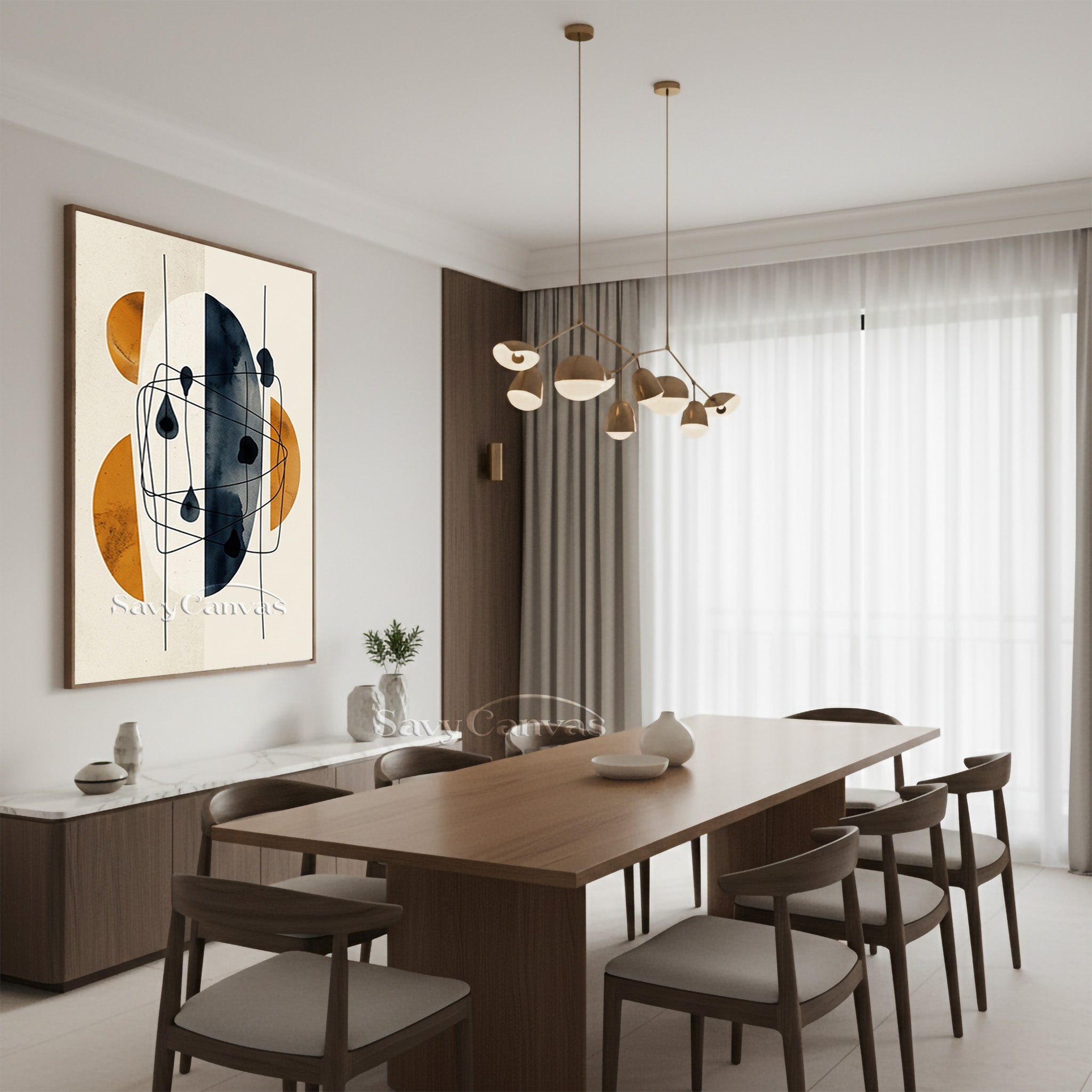Abstract Geometric Wall Art - Burnt Orange & Indigo Blue Decor #SS 194