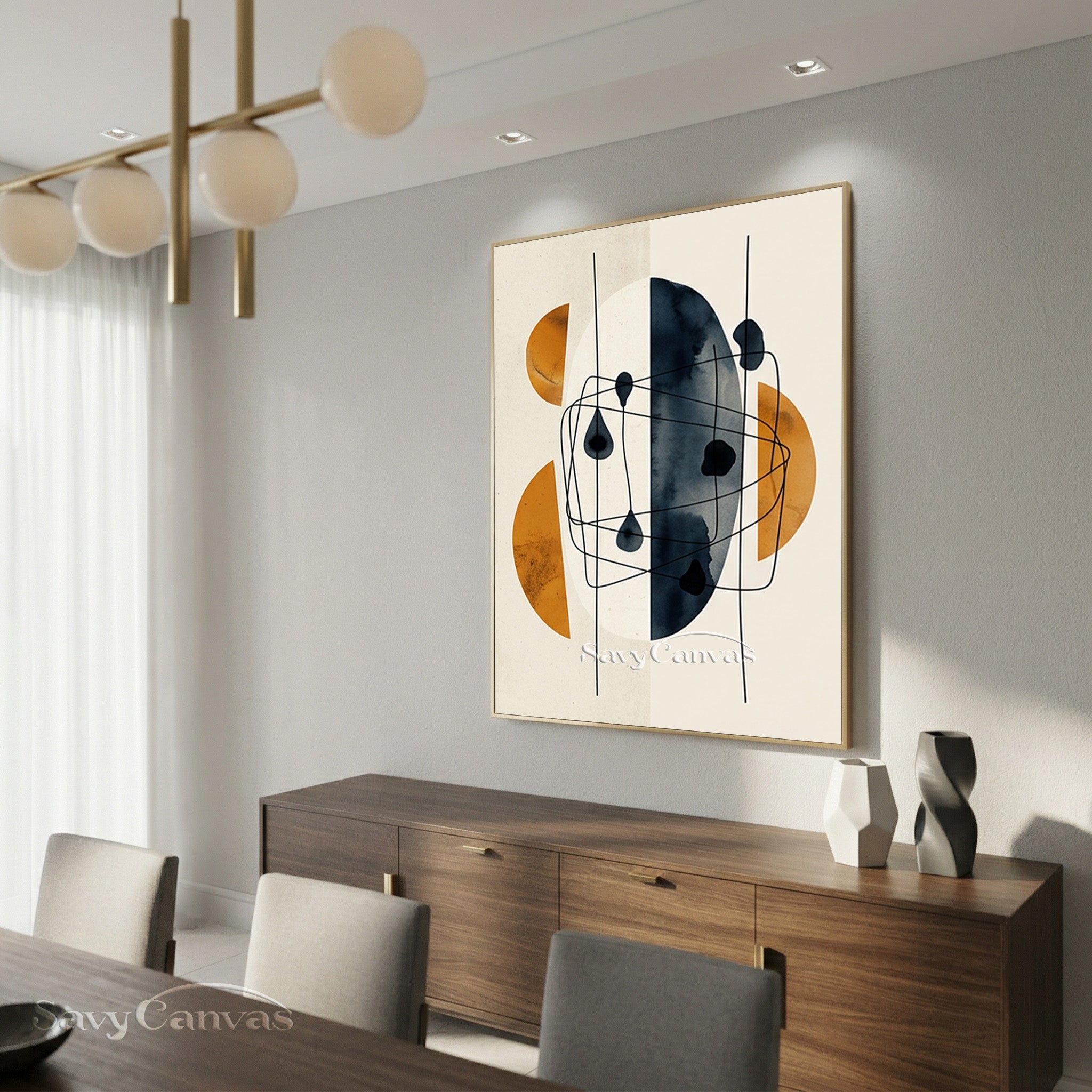 Abstract Geometric Wall Art - Burnt Orange & Indigo Blue Decor #SS 194