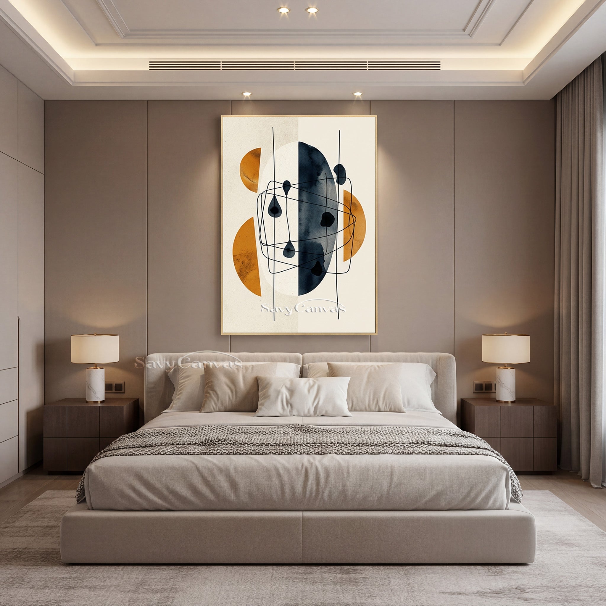 Abstract Geometric Wall Art - Burnt Orange & Indigo Blue Decor #SS 194