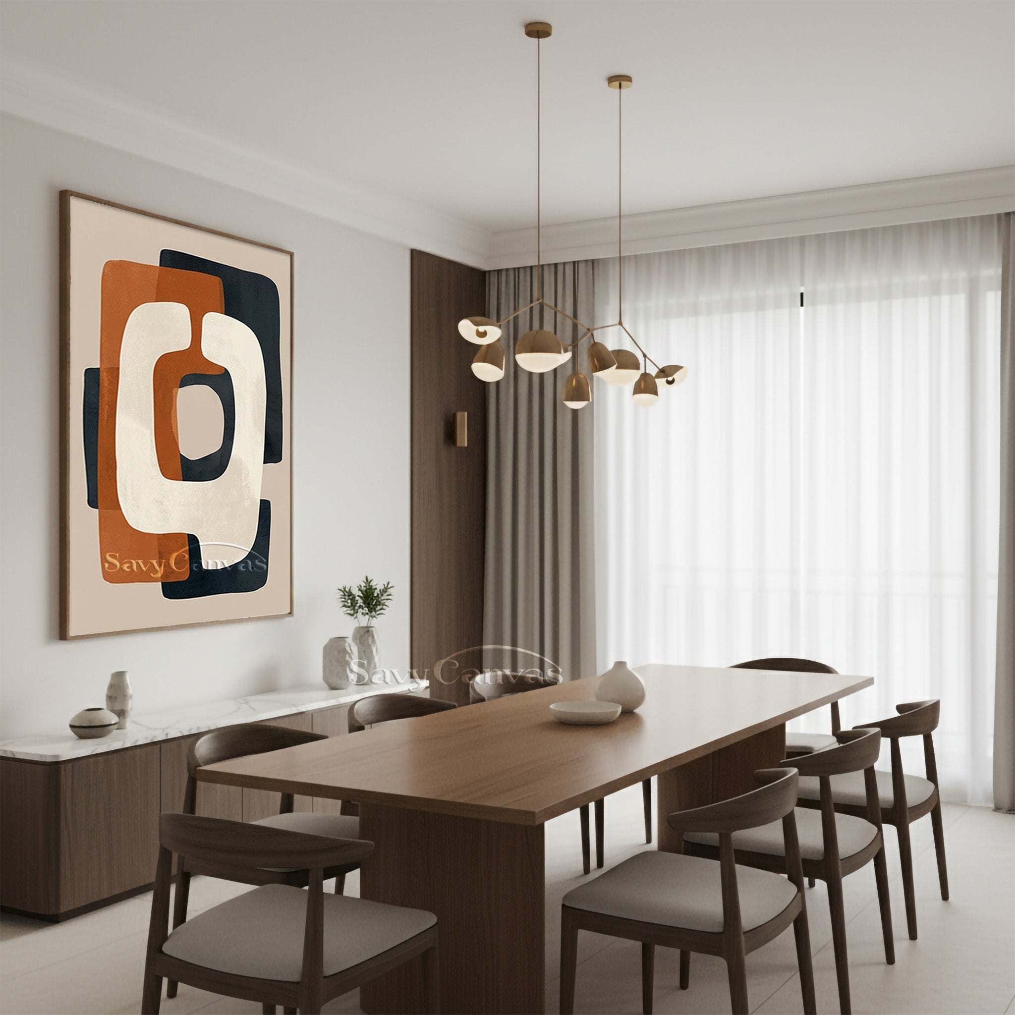 Minimalist Terracotta & Navy Blue Abstract Canvas Art for Home #SS 195