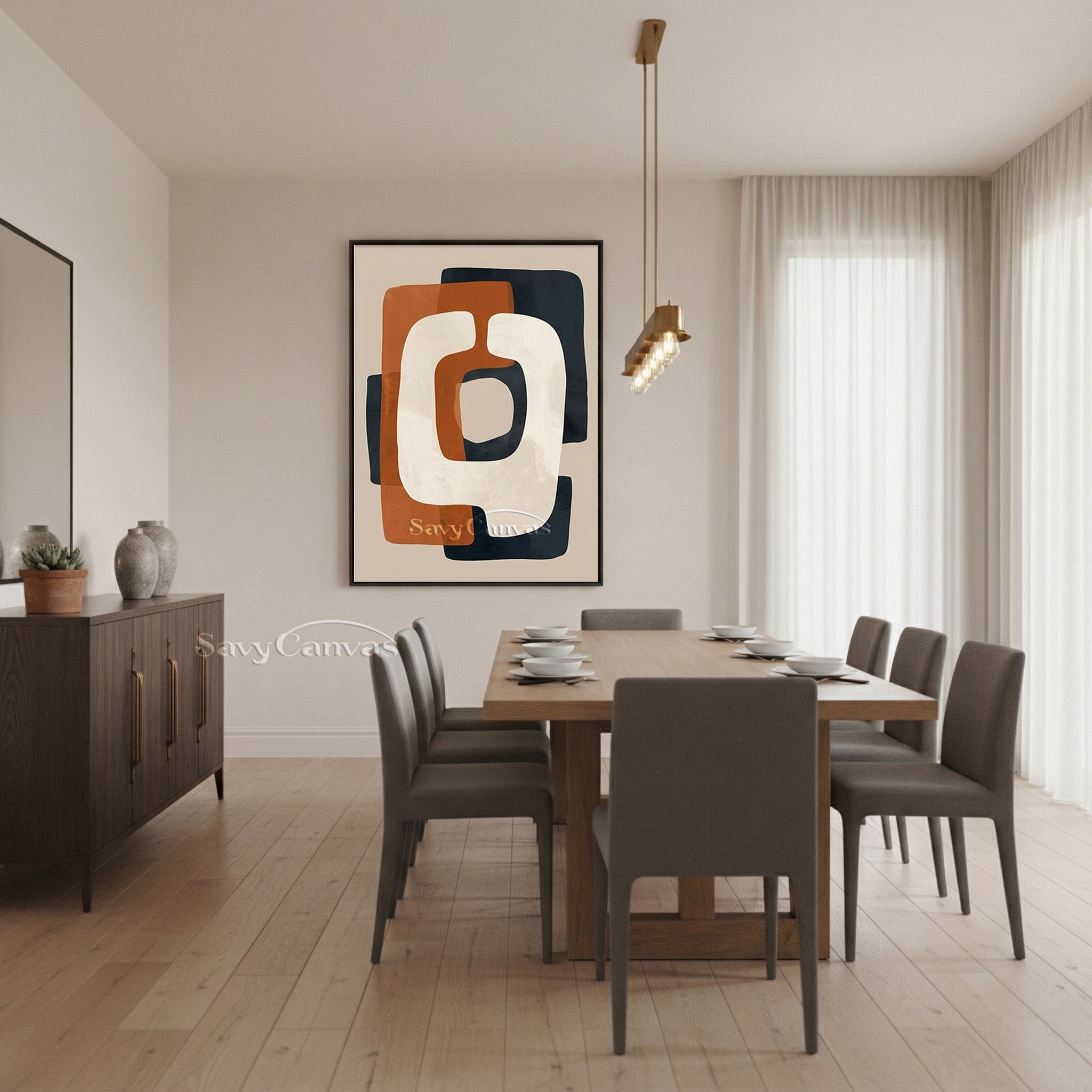 Minimalist Terracotta & Navy Blue Abstract Canvas Art for Home #SS 195