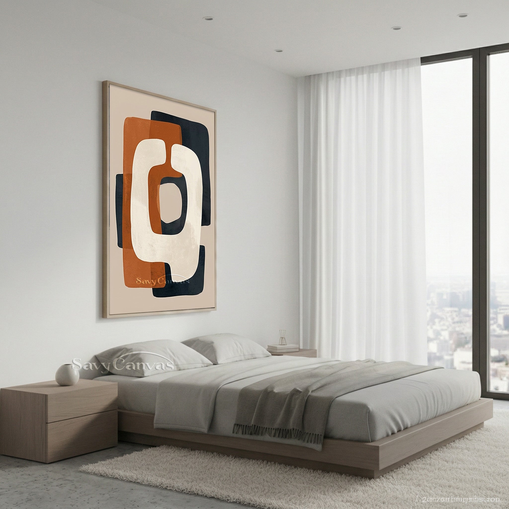 Minimalist Terracotta & Navy Blue Abstract Canvas Art for Home #SS 195