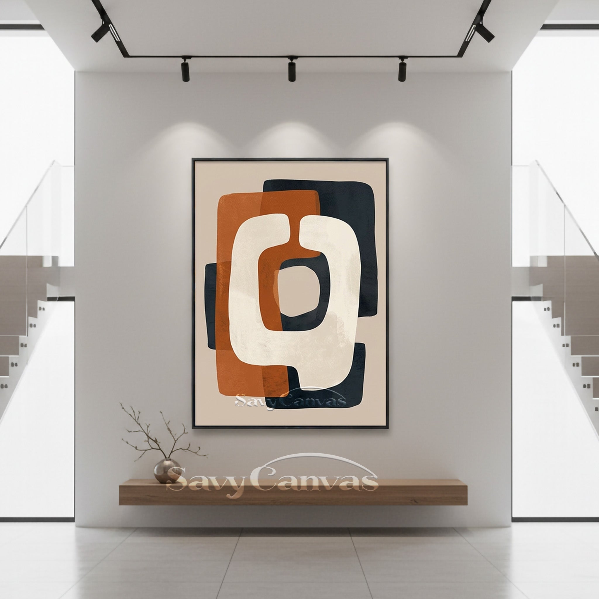 Minimalist Terracotta & Navy Blue Abstract Canvas Art for Home #SS 195