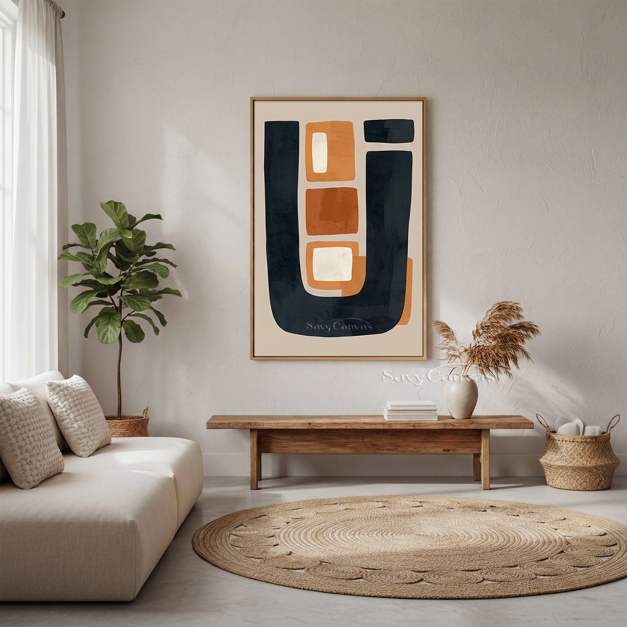 Modern Abstract Terracotta & Black Geometric Oil Painting #SS 196