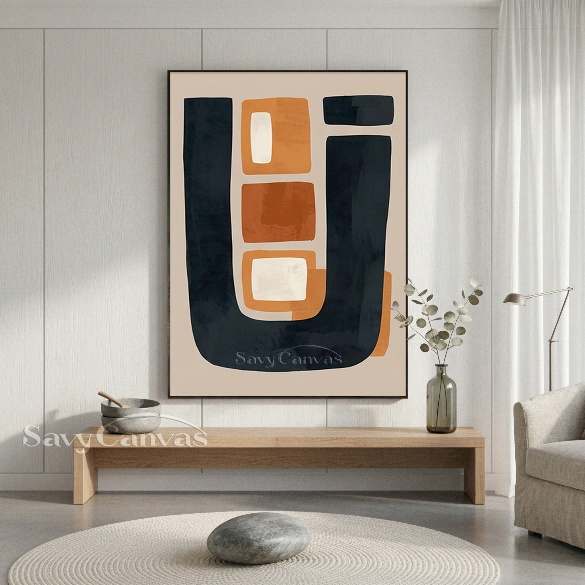 Modern Abstract Terracotta & Black Geometric Oil Painting #SS 196