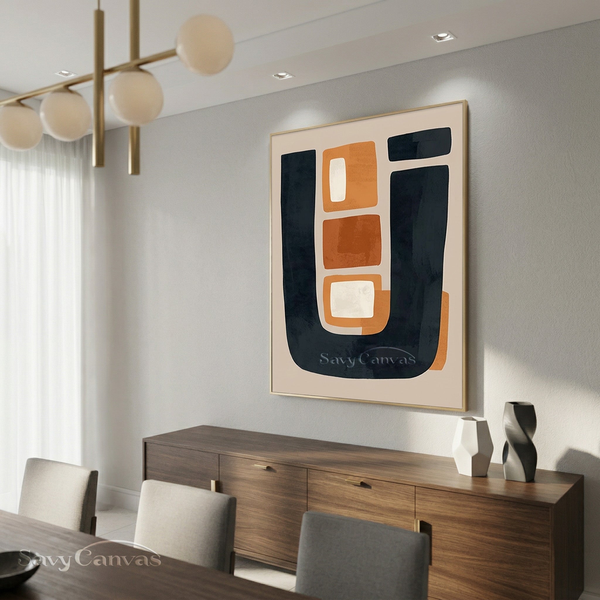 Modern Abstract Terracotta & Black Geometric Oil Painting #SS 196