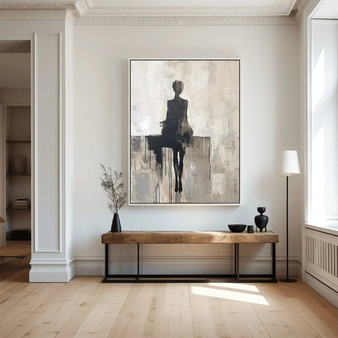 Abstract Figure Painting | Black & White Wall Art #TC 105