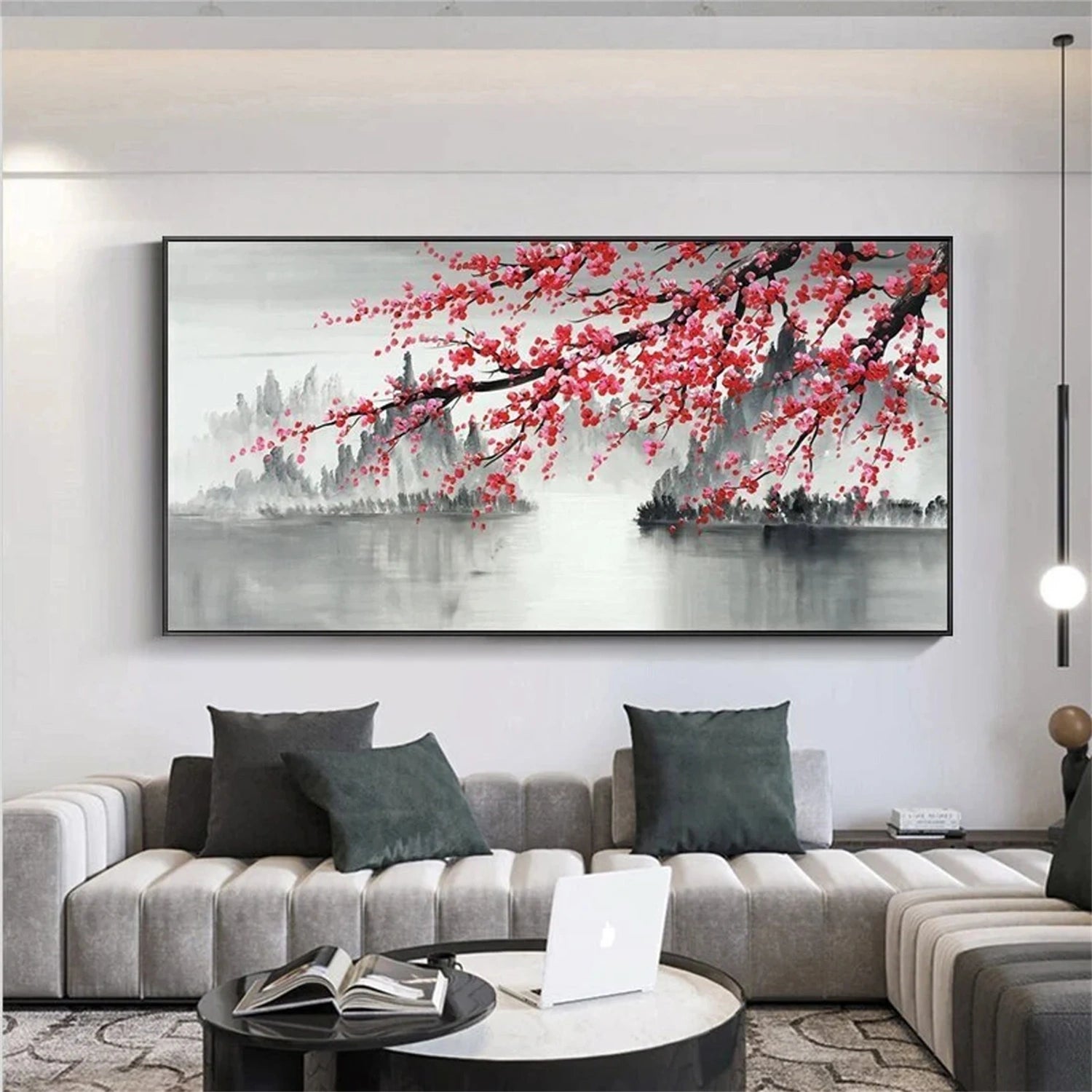 Oriental Style Floral Oil Painting | Red Plum Blossom Canvas Landscape #JJ 300
