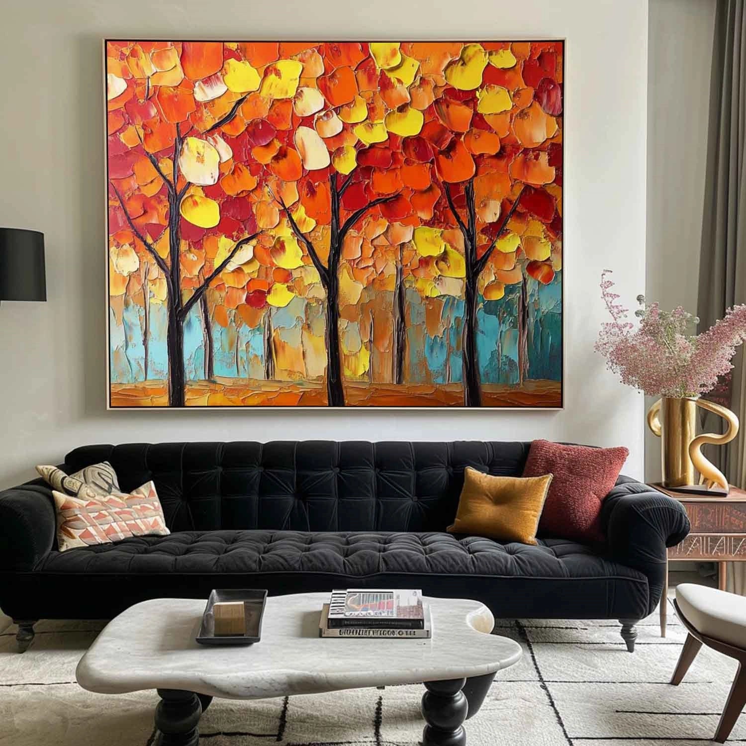 Vibrant Autumn Forest Hand-Painted Oil Art | Large Textured Trees #JJ 324