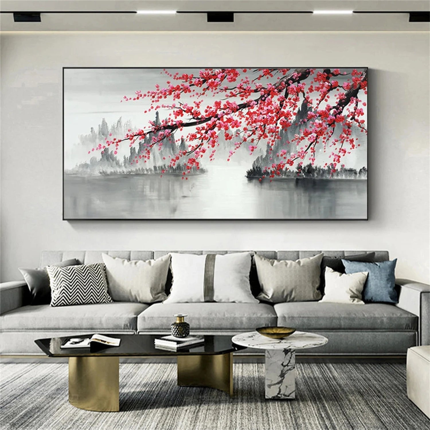Oriental Style Floral Oil Painting | Red Plum Blossom Canvas Landscape #JJ 300
