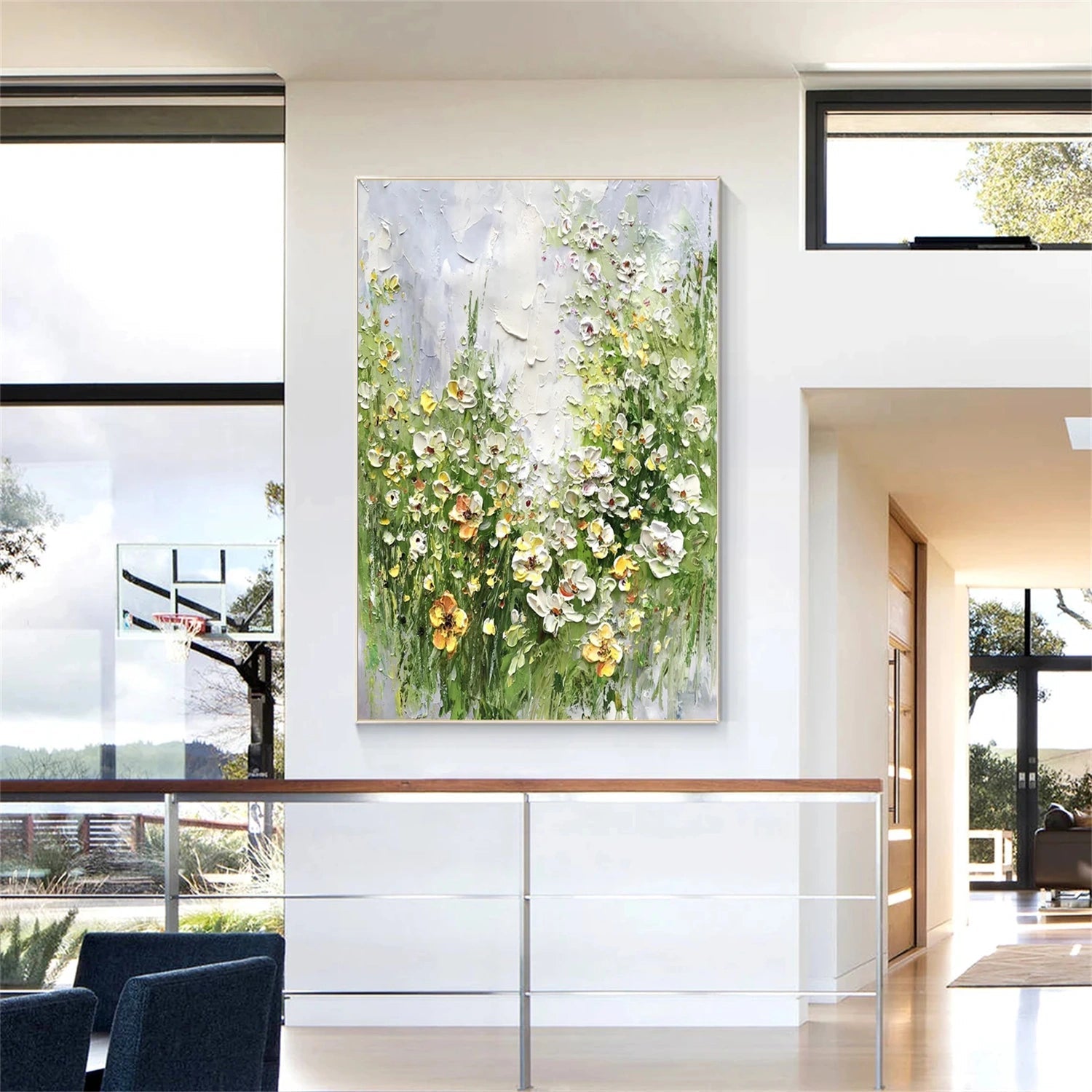 Unique Green & White Floral Decor | Modern Canvas Art Home Decor #JJ 308