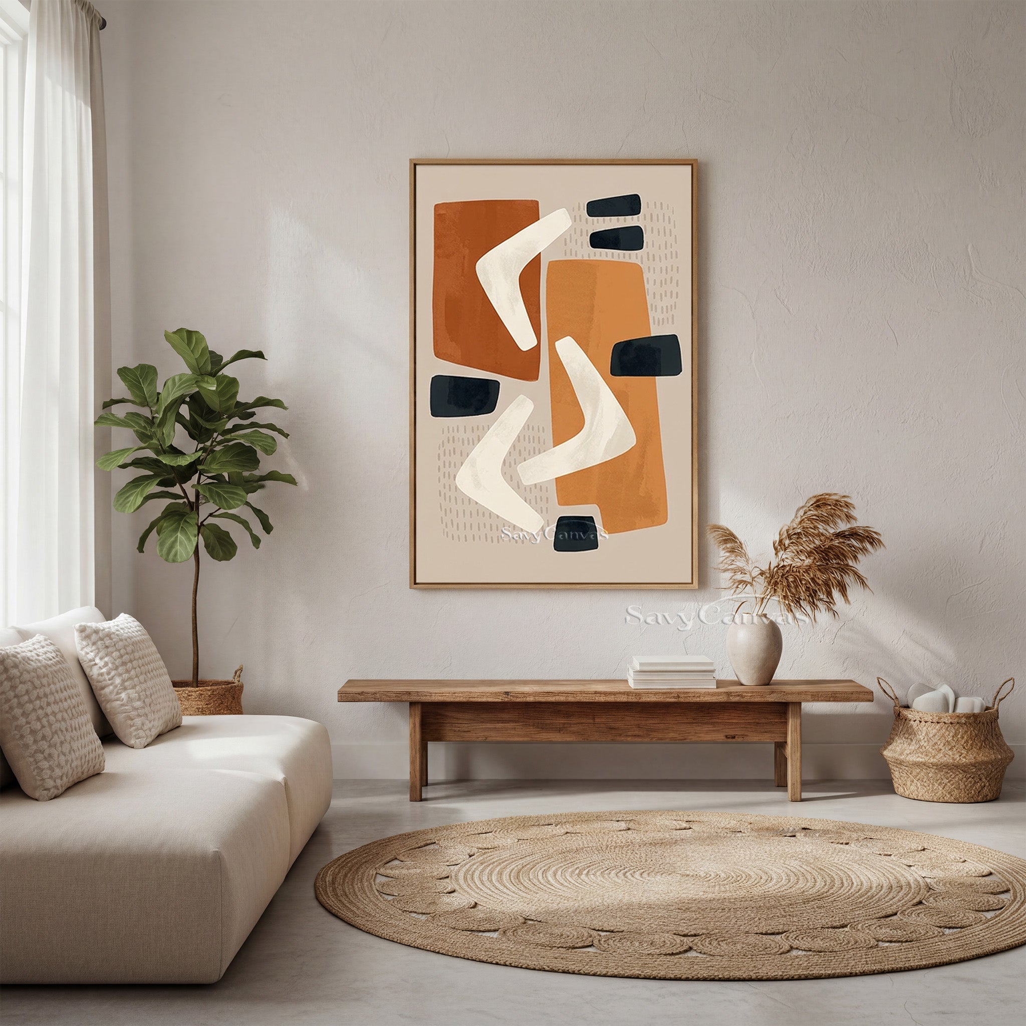 Mid-Century Modern Abstract Shapes Oil Painting #SS 198