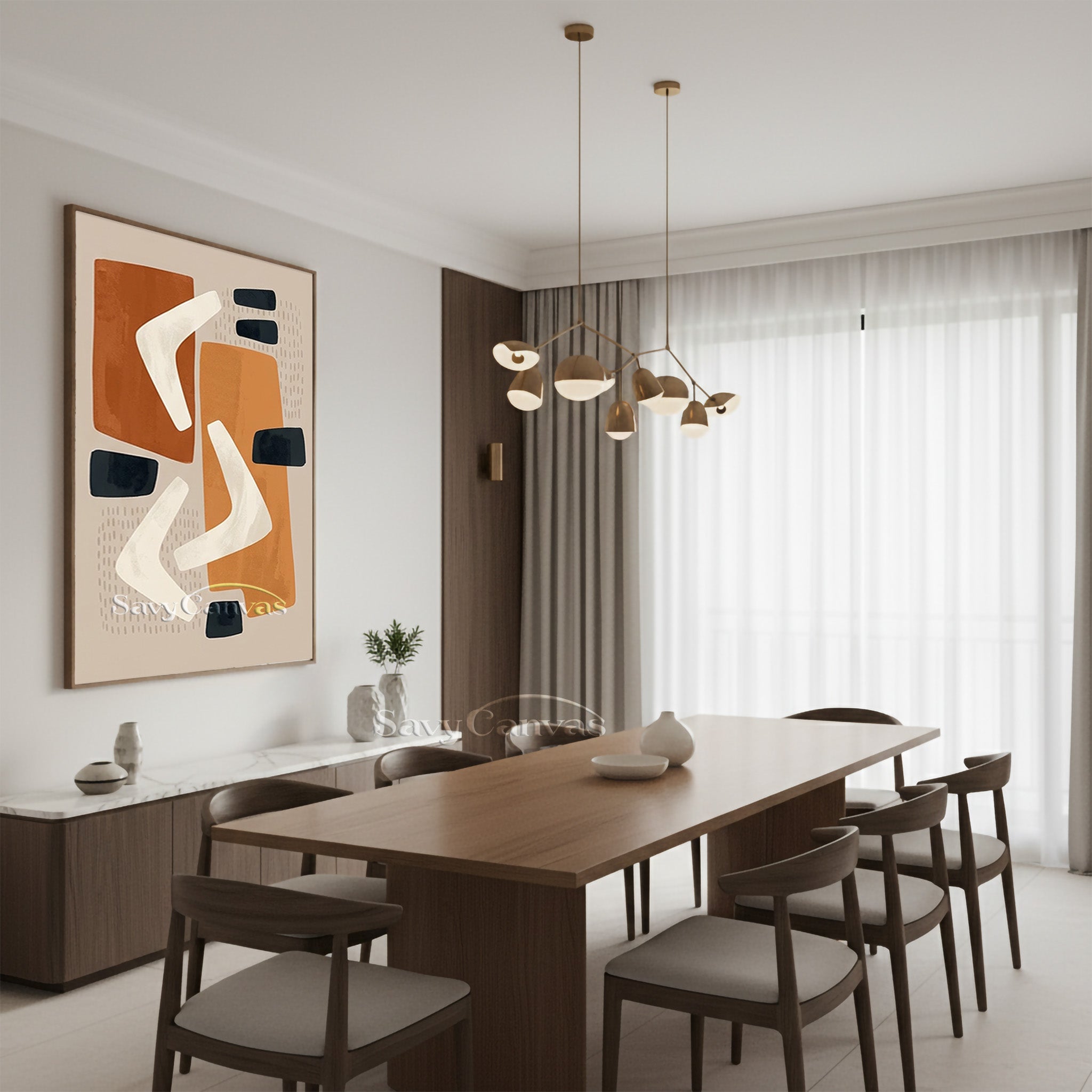 Mid-Century Modern Abstract Shapes Oil Painting #SS 198