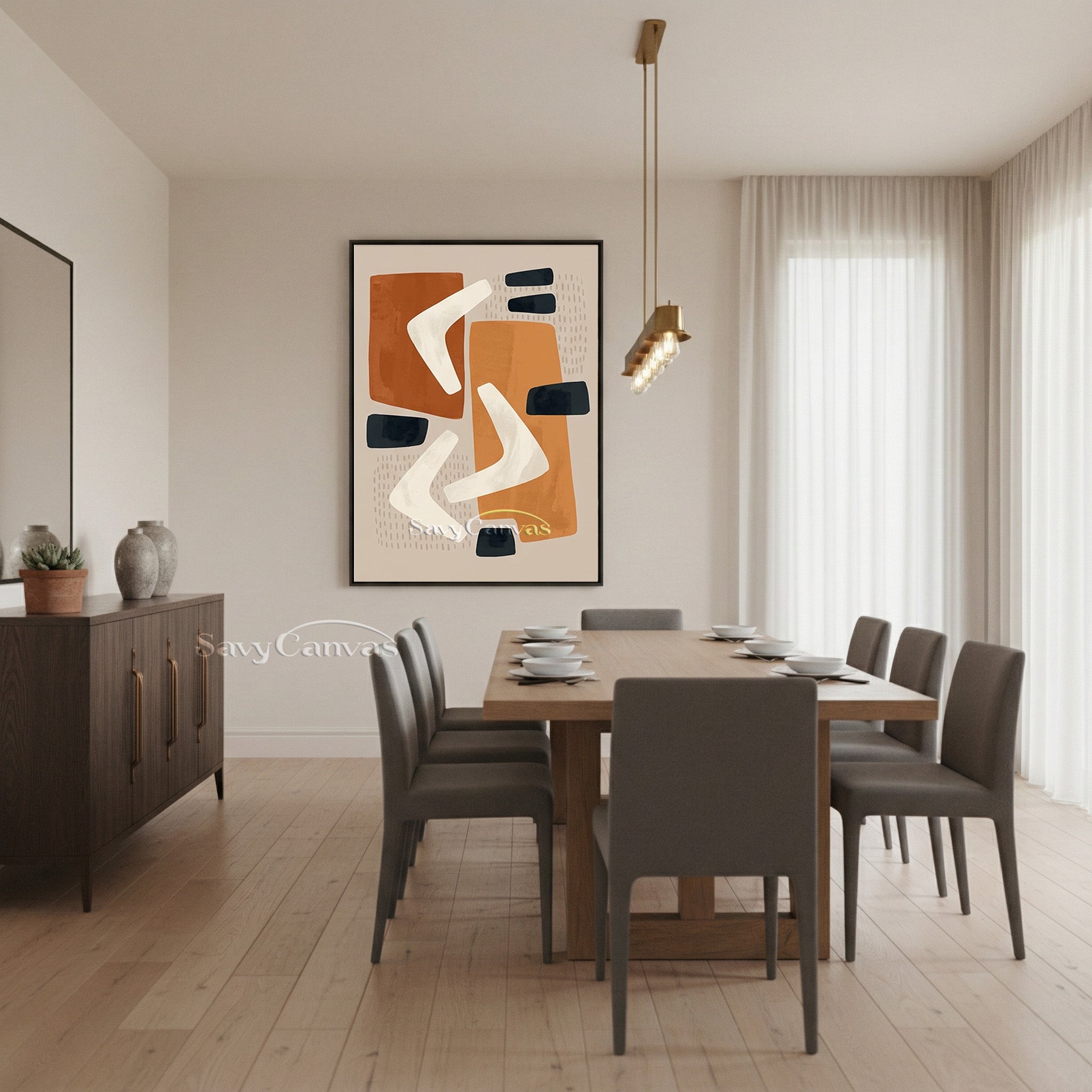 Mid-Century Modern Abstract Shapes Oil Painting #SS 198