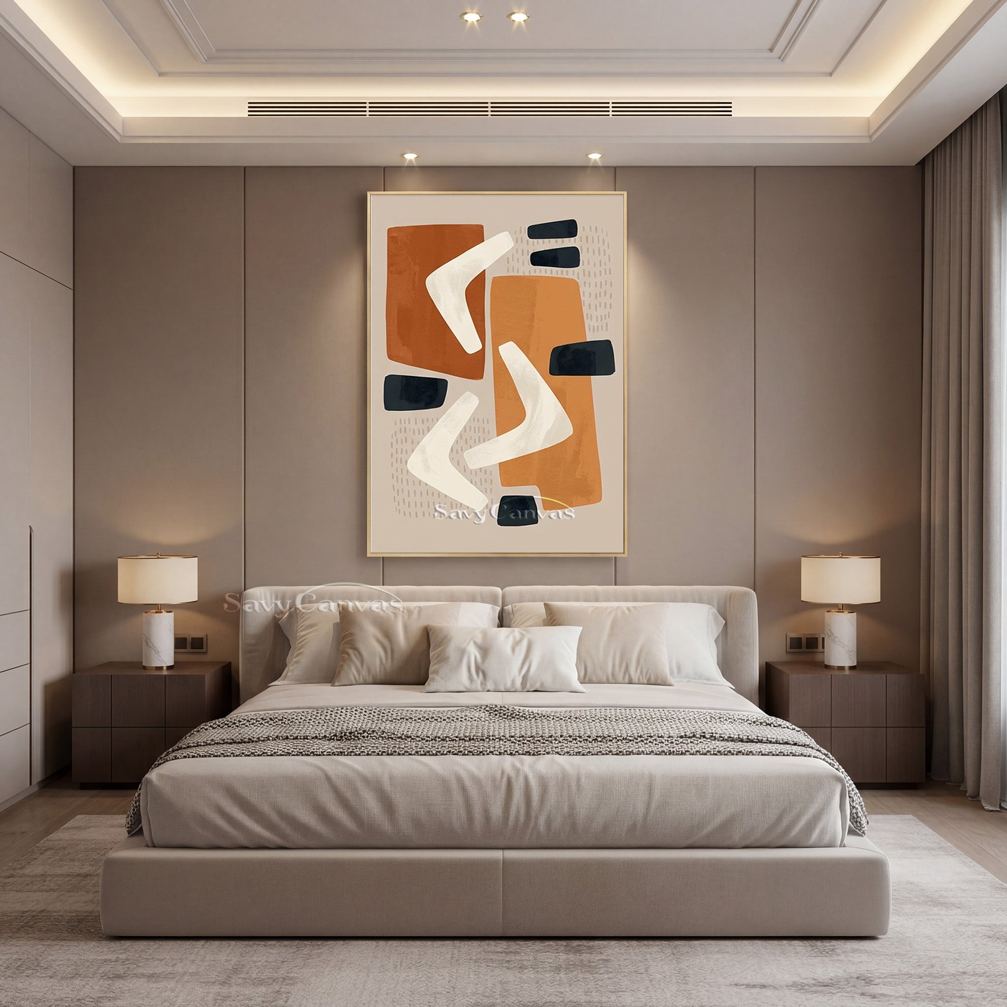 Mid-Century Modern Abstract Shapes Oil Painting #SS 198