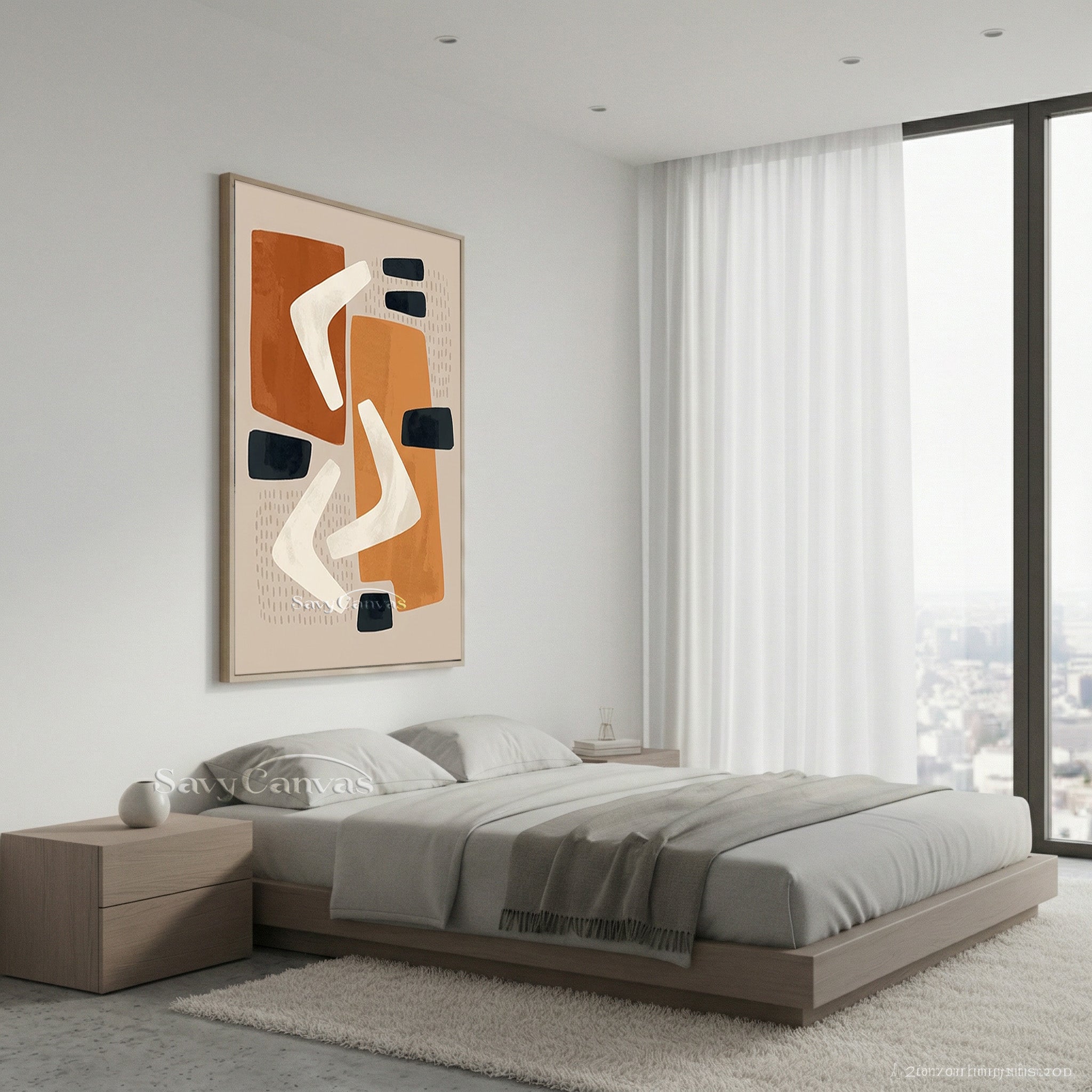 Mid-Century Modern Abstract Shapes Oil Painting #SS 198