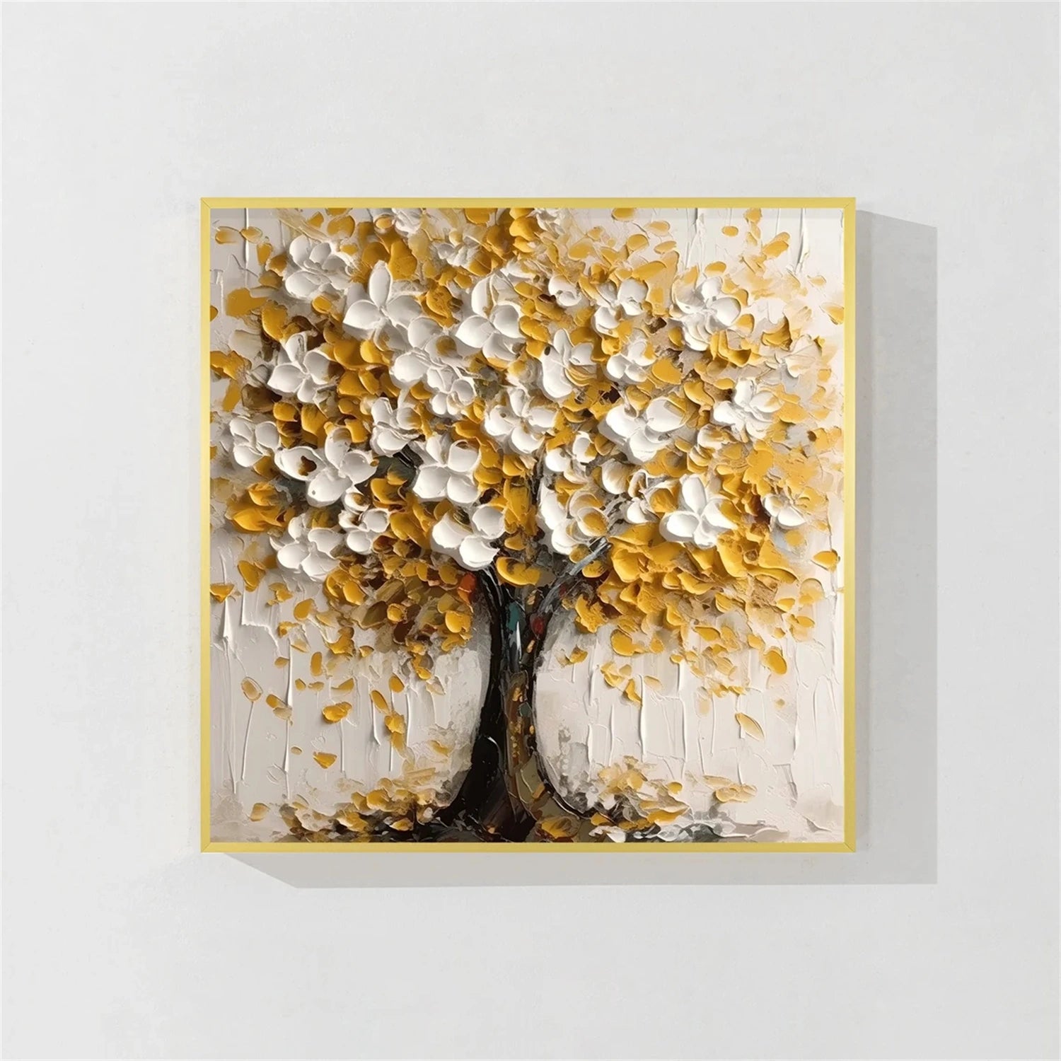 Golden White Textured Tree Painting | Modern Floral Art #JJ 350