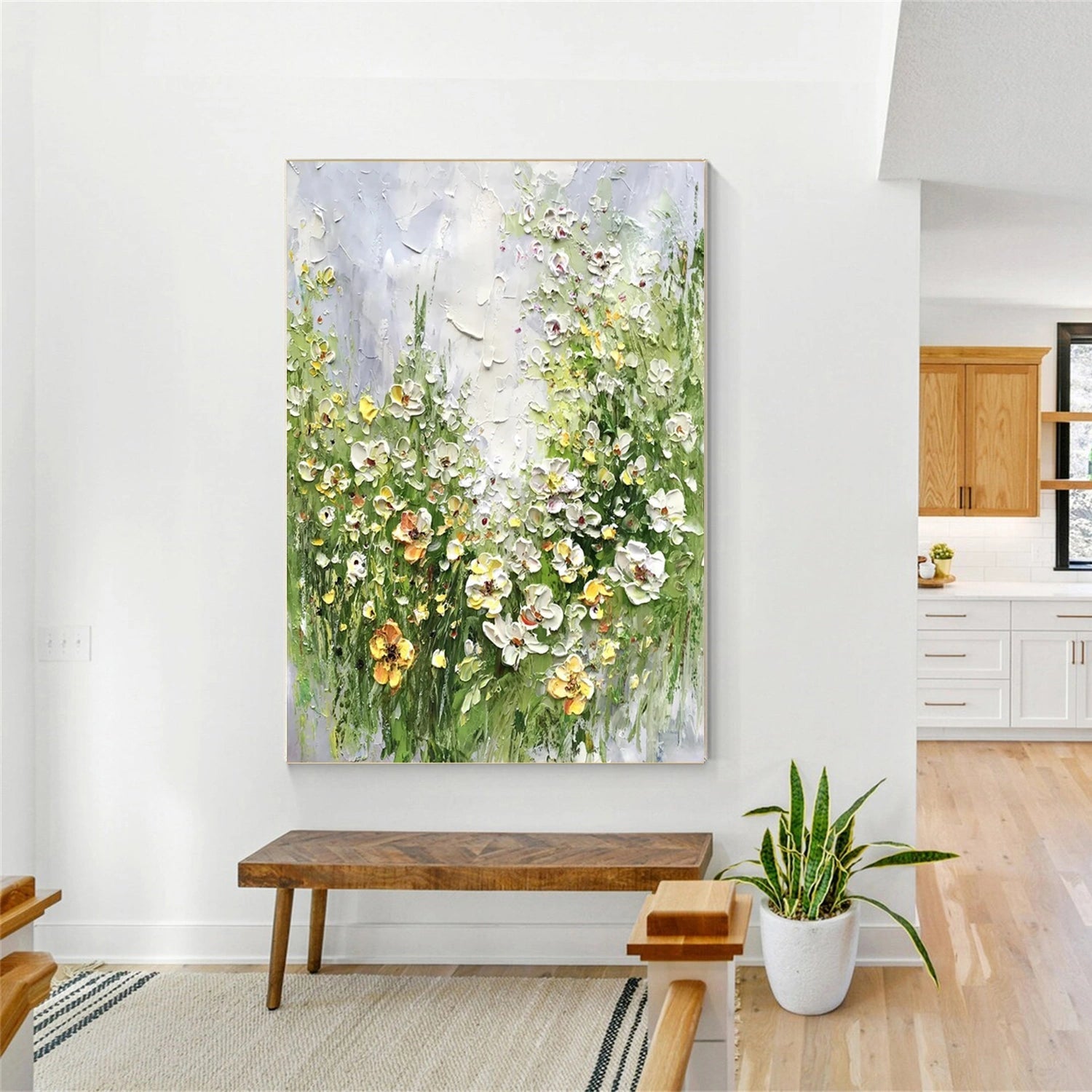 Unique Green & White Floral Decor | Modern Canvas Art Home Decor #JJ 308
