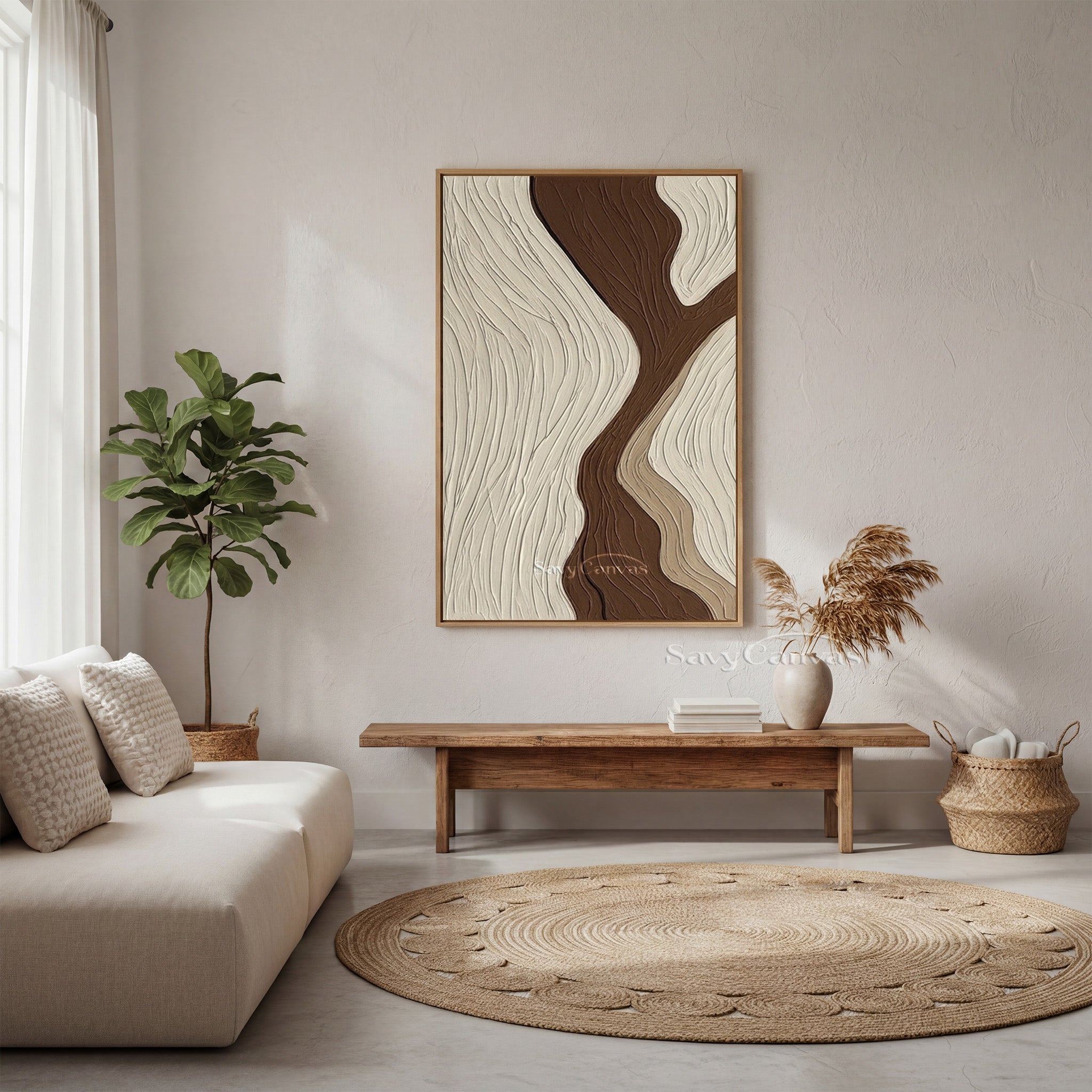 Minimalist 3D Textured Abstract Wave Oil Painting | Earth Tones #SS 199