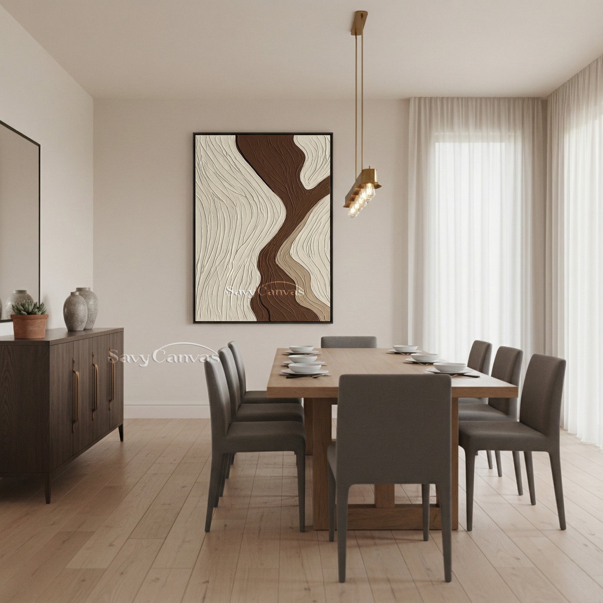 Minimalist 3D Textured Abstract Wave Oil Painting | Earth Tones #SS 199