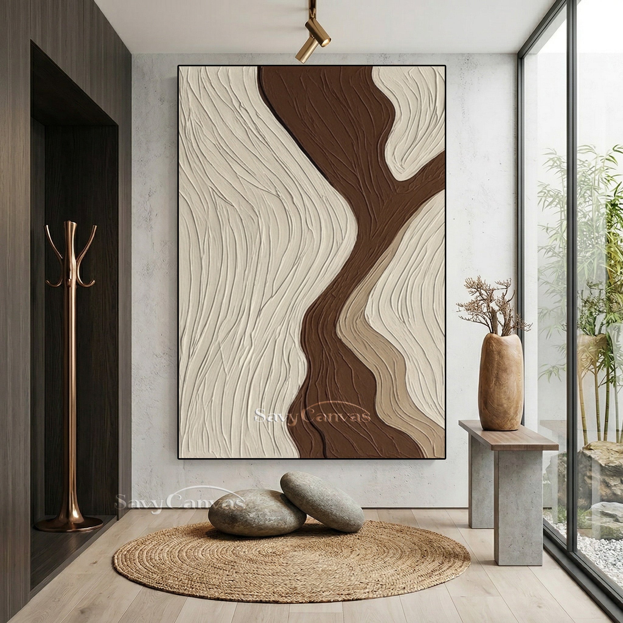 Minimalist 3D Textured Abstract Wave Oil Painting | Earth Tones #SS 199