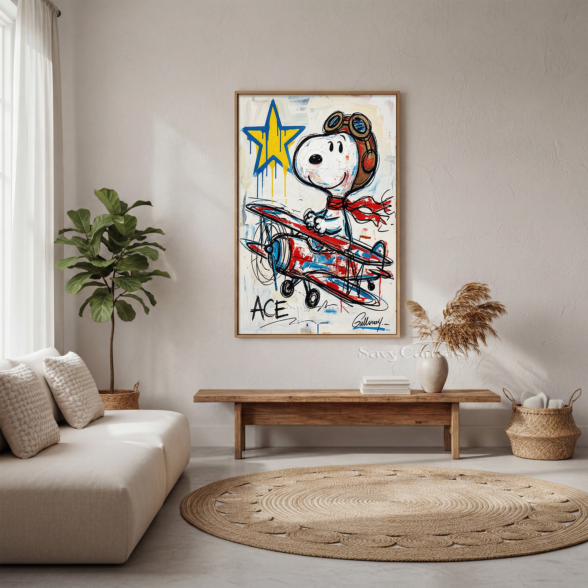 Snoopy Flying Ace Canvas Art | Graffiti Style Hand-Painted Oil #SS 063